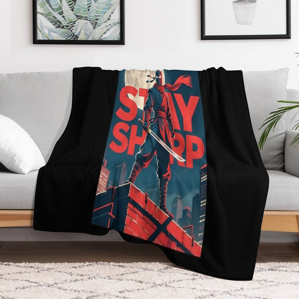 Stay Sharp – Retro Ninja in Hope-Style Urban Scene Anti-pilling Throw Blanket