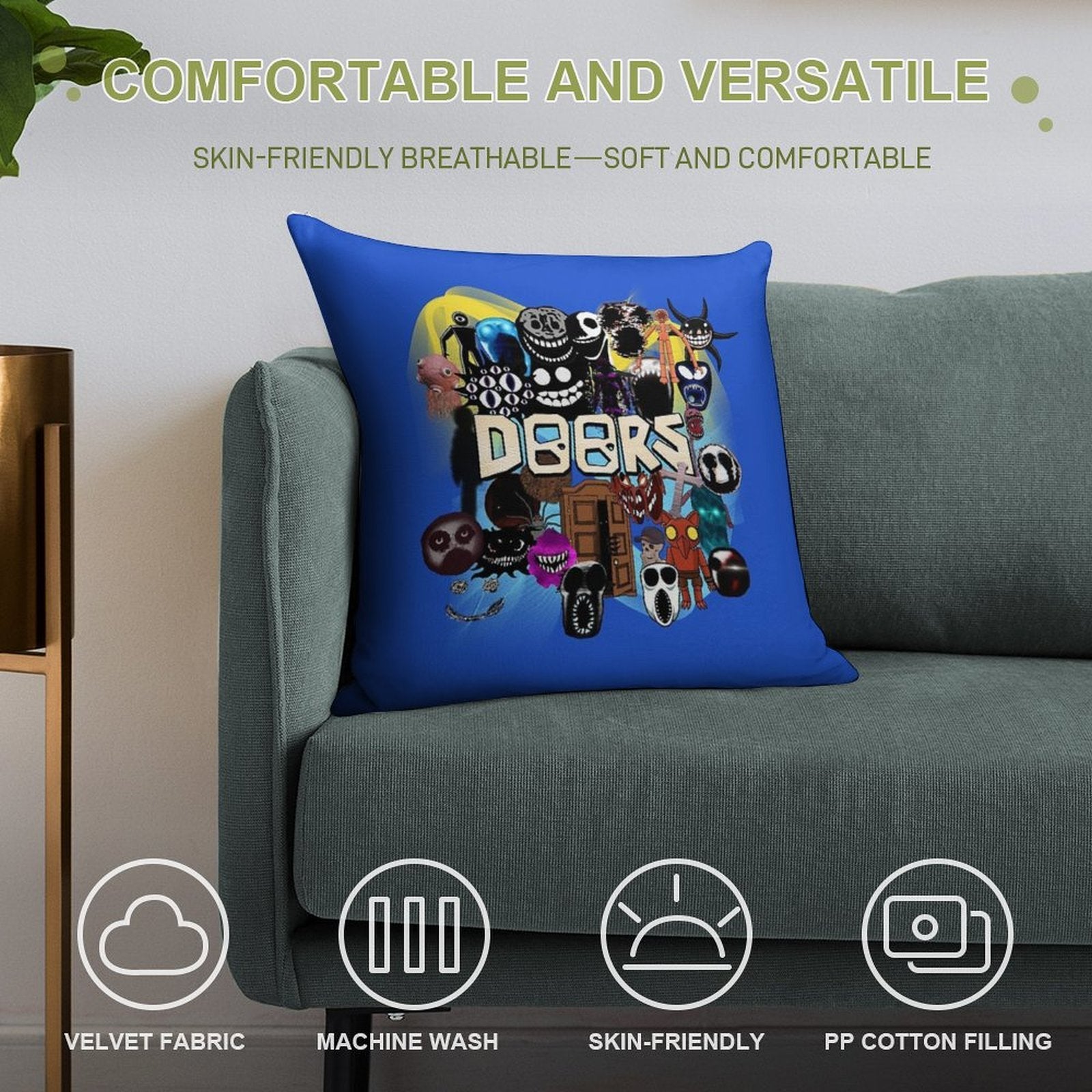 Doors All The Entities New Doors Game Update Soft Reinforced Edging Throw Pillow