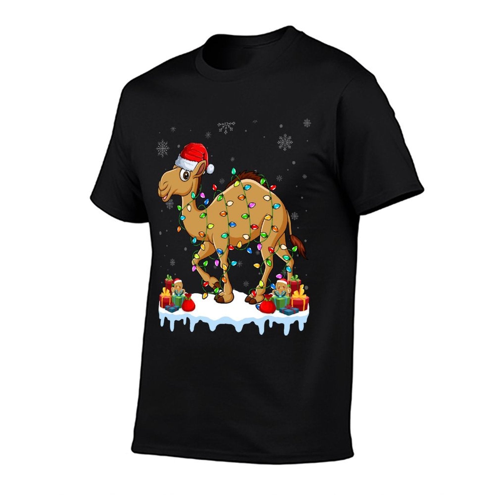 Camel Wearing Xmas Lights Santa Hat Camel Christmas  Slim-fit Cut T-Shirt