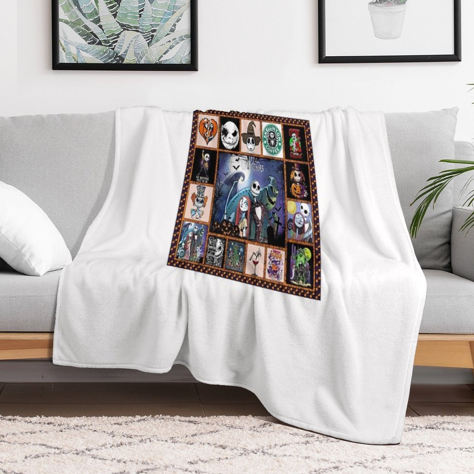 Jack Skeleton Horror Film Halloween Pixel Art Anti-pilling Throw Blanket