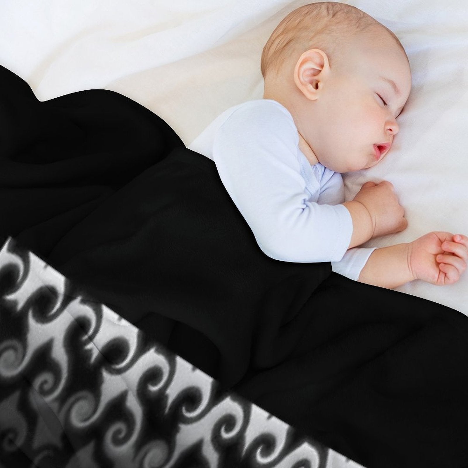 Black And White Curl Pattern. Eco-conscious Throw Blanket