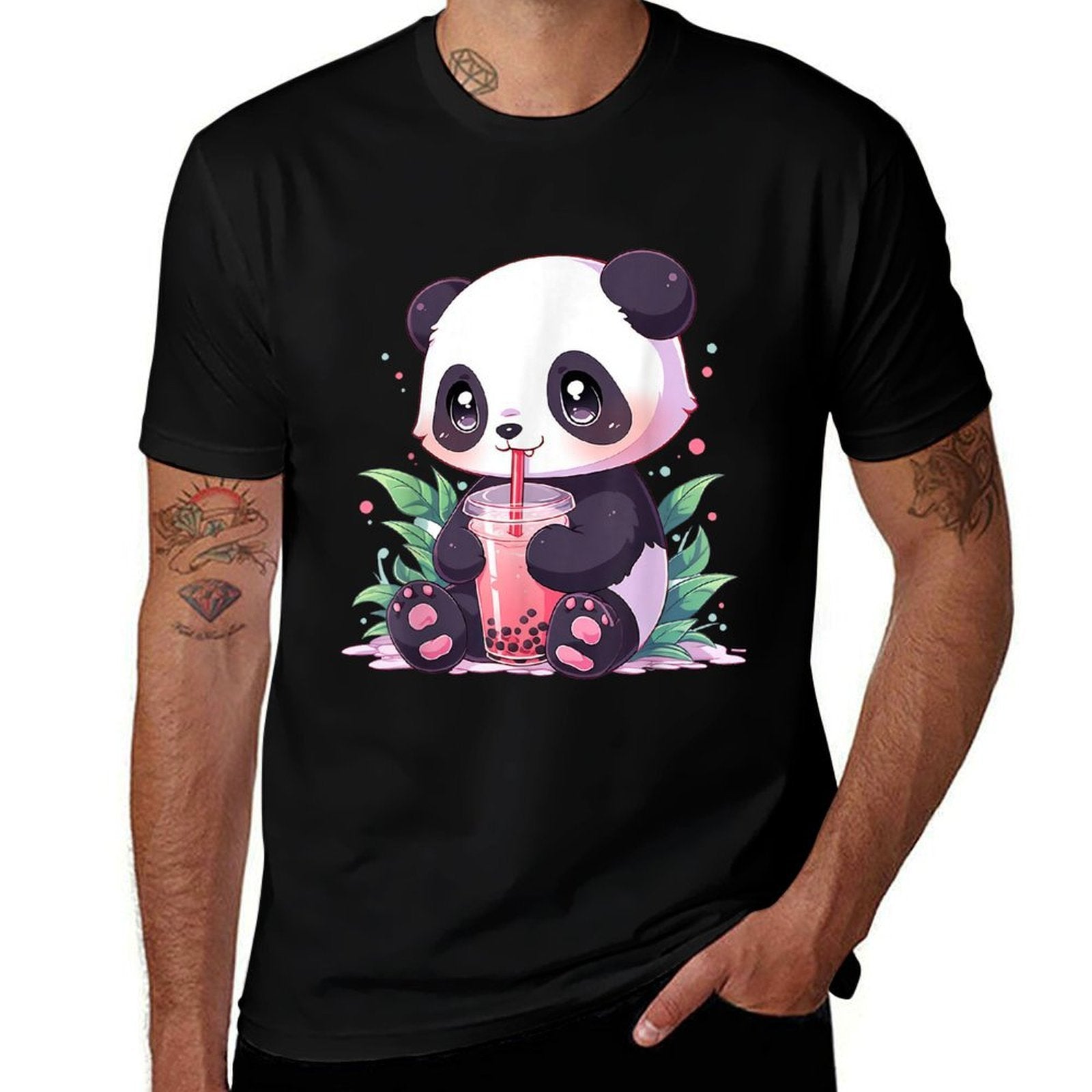 Kawaii Panda Drinking Bubble Tea Boba Lover  Easy-care T-Shirt