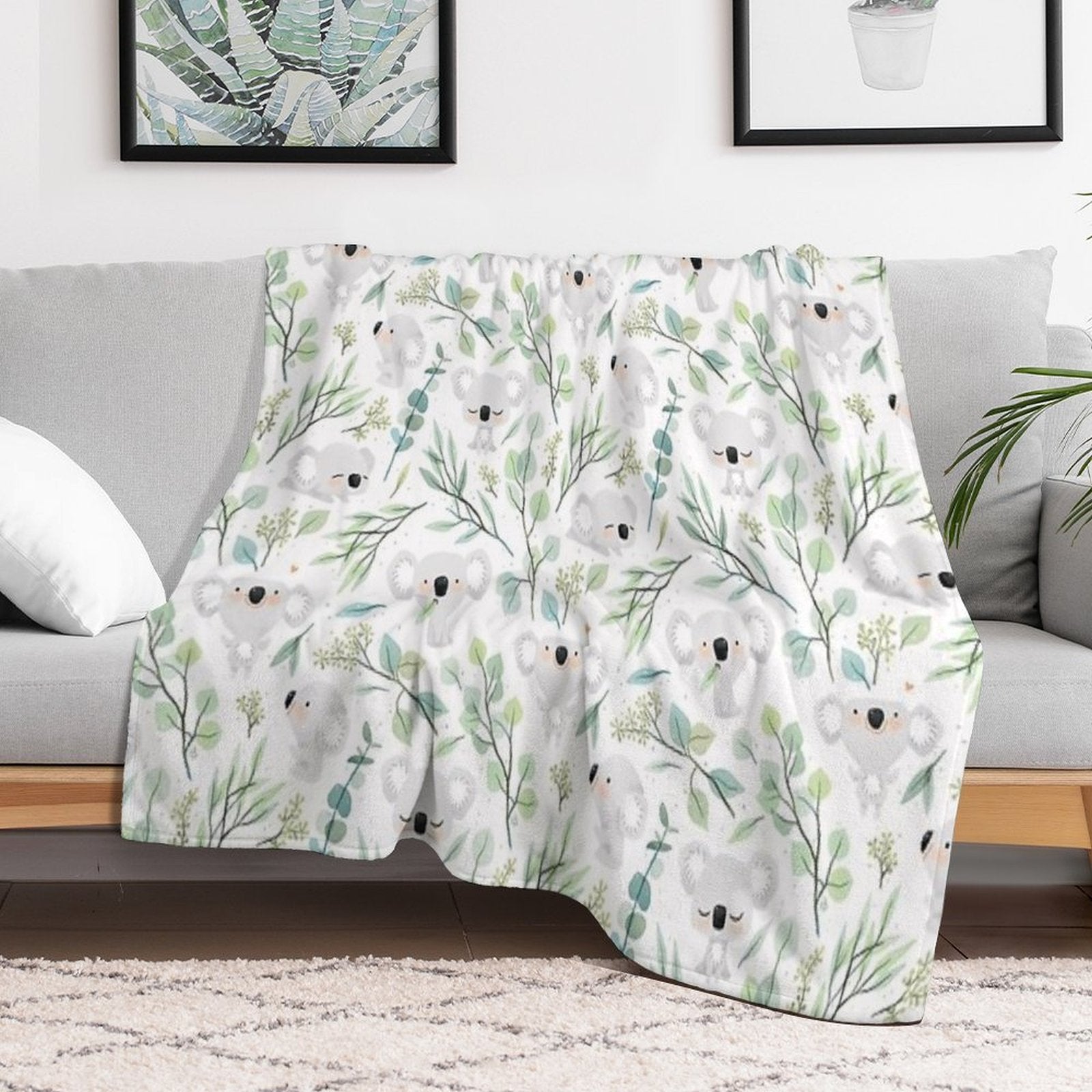 Koala And Eucalyptus Pattern Shrink-resistant Throw Blanket