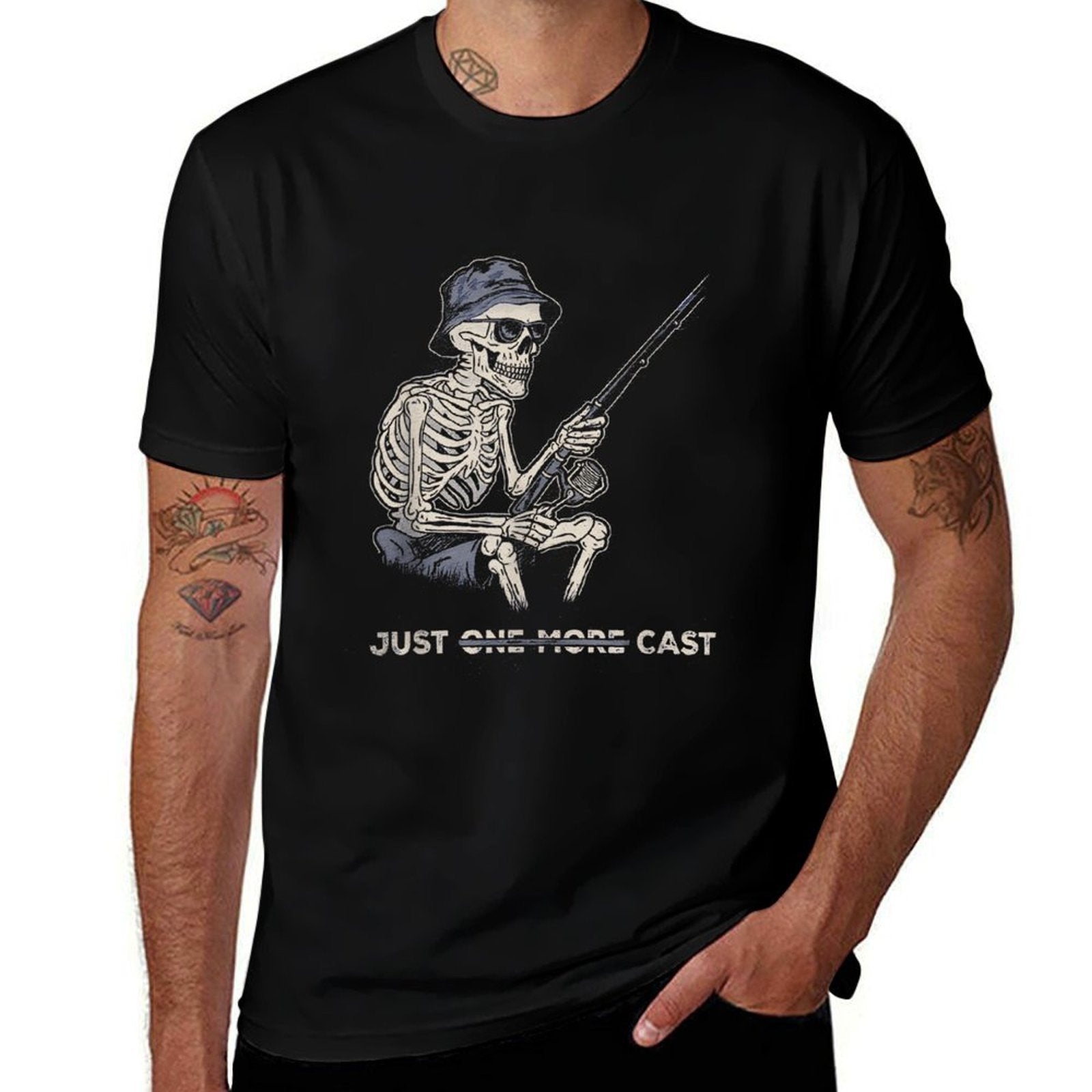 Funny Skeleton Fishing Just One More Cast Quote  Stretchy T-Shirt