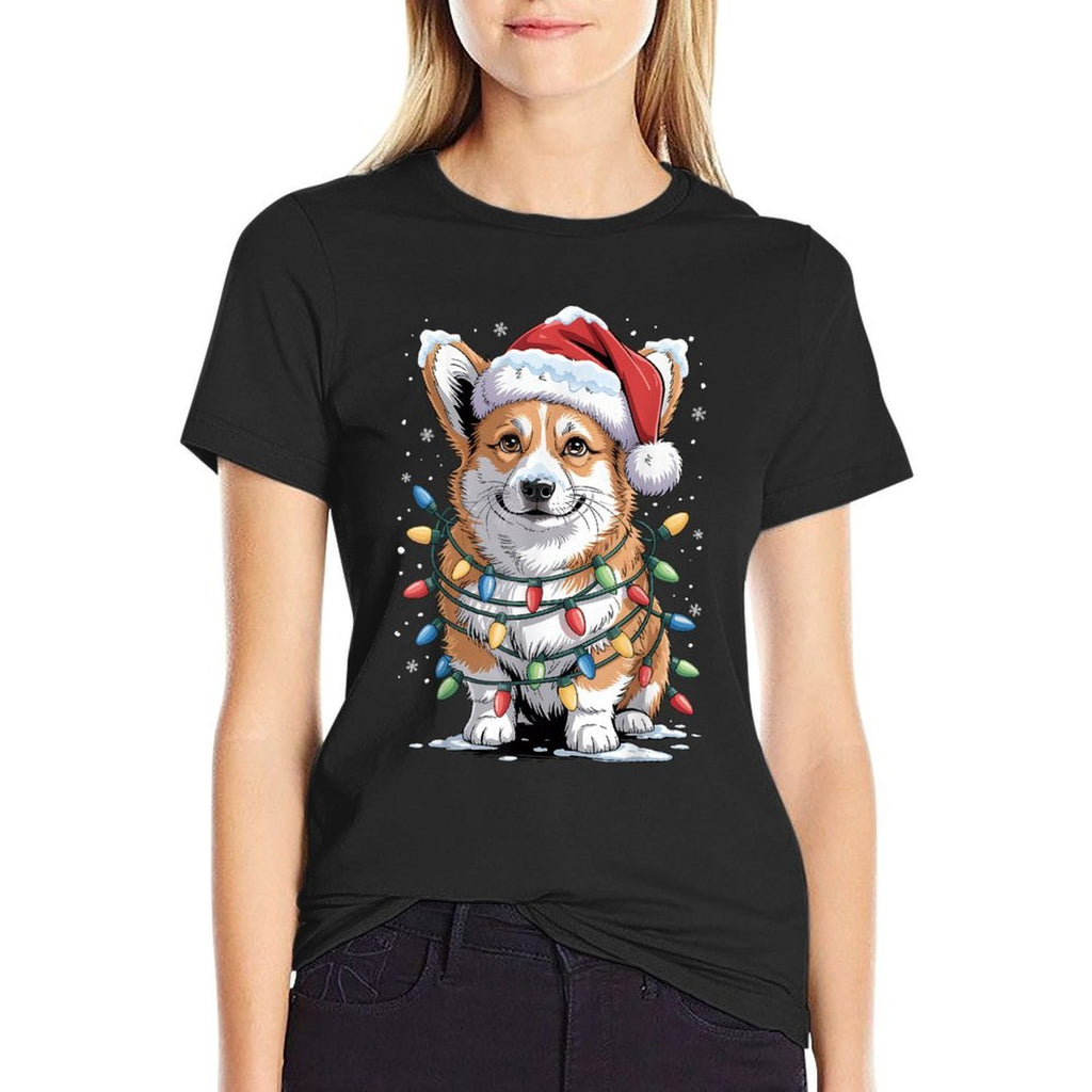 Cute Corgi Christmas Tree Santa Lights Dog Xmas Corgi  Lightweight T-Shirt