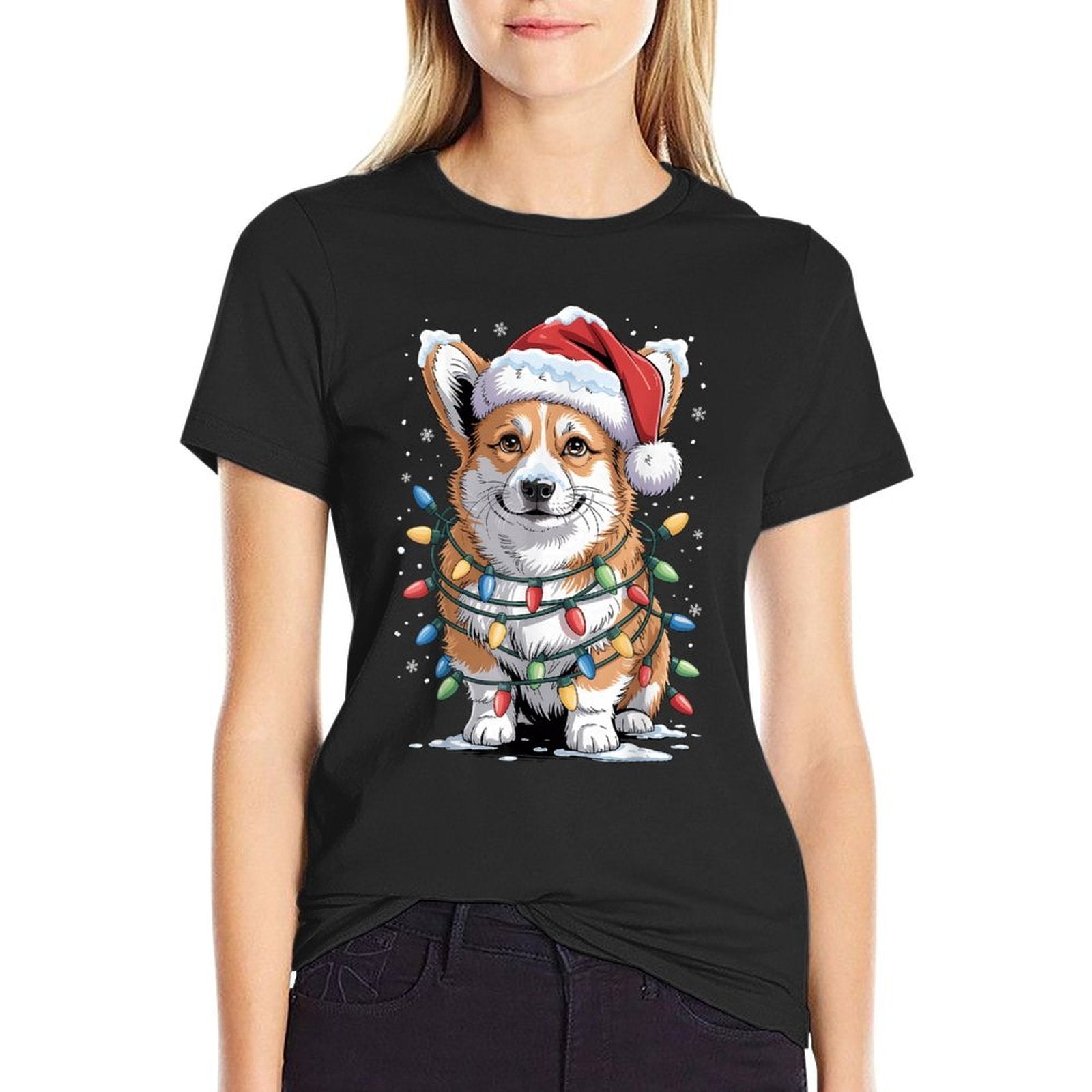 Cute Corgi Christmas Tree Santa Lights Dog Xmas Corgi  Lightweight T-Shirt