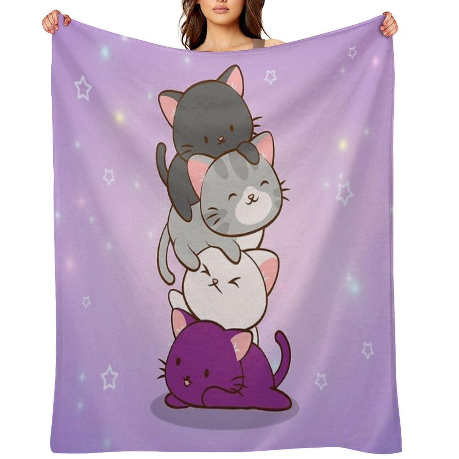 Ace Pride Kawaii Cats LGBTQ Asexual Compact Throw Blanket
