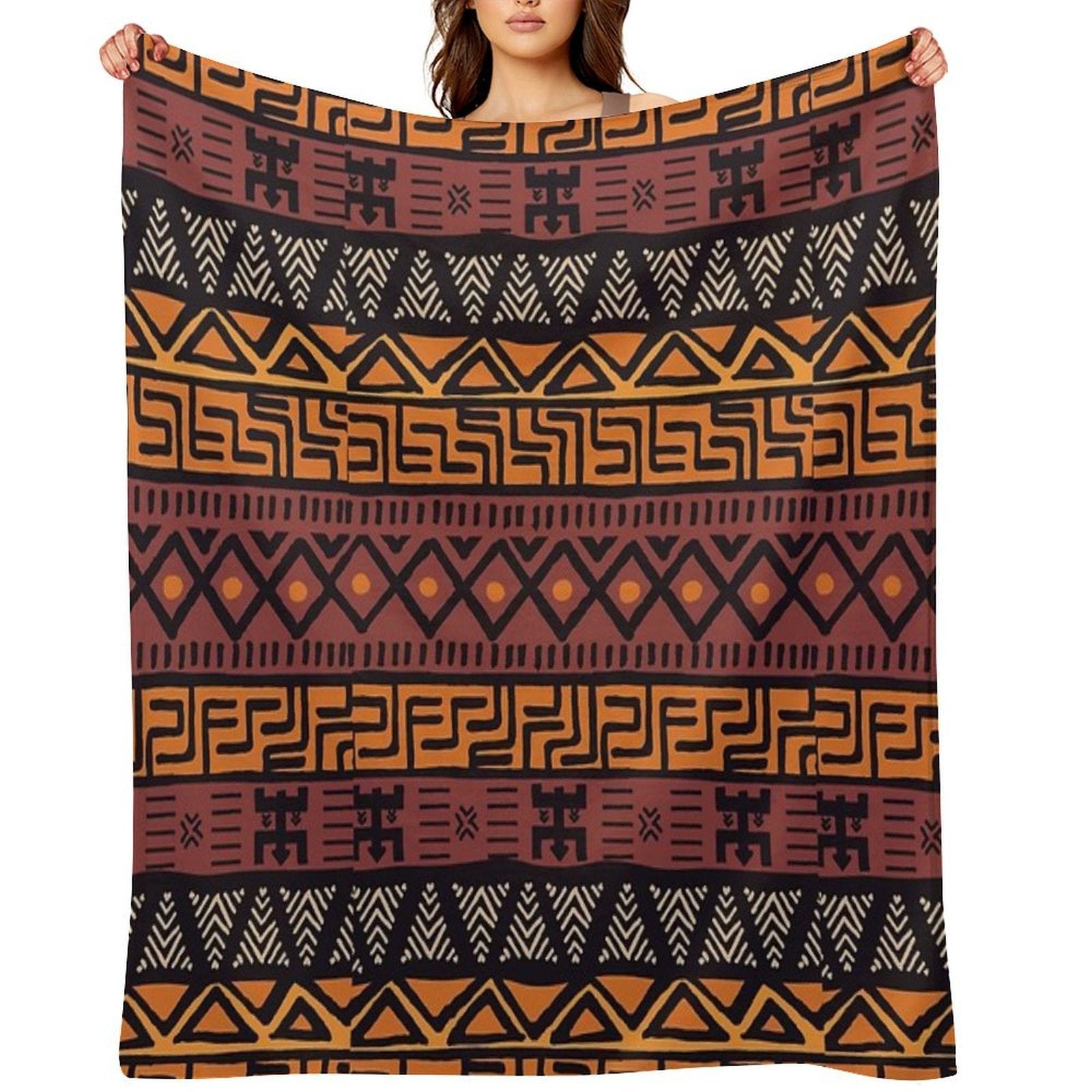 African Tribal Mudcloth Pattern Versatility Throw Blanket