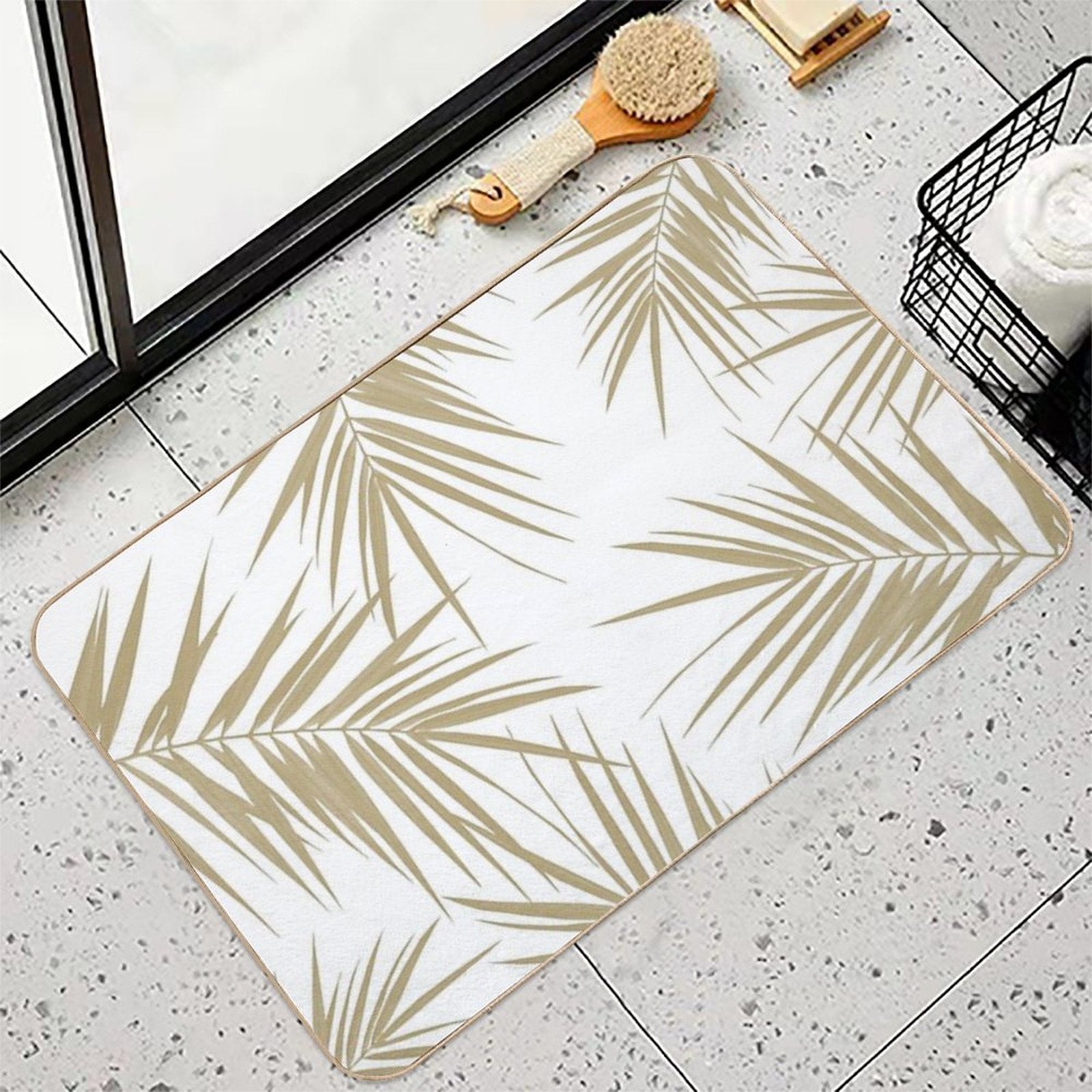 Palm Leaves Cali Finesse #2 #gold #tropical #decor #art  Repositionable Bath Mat