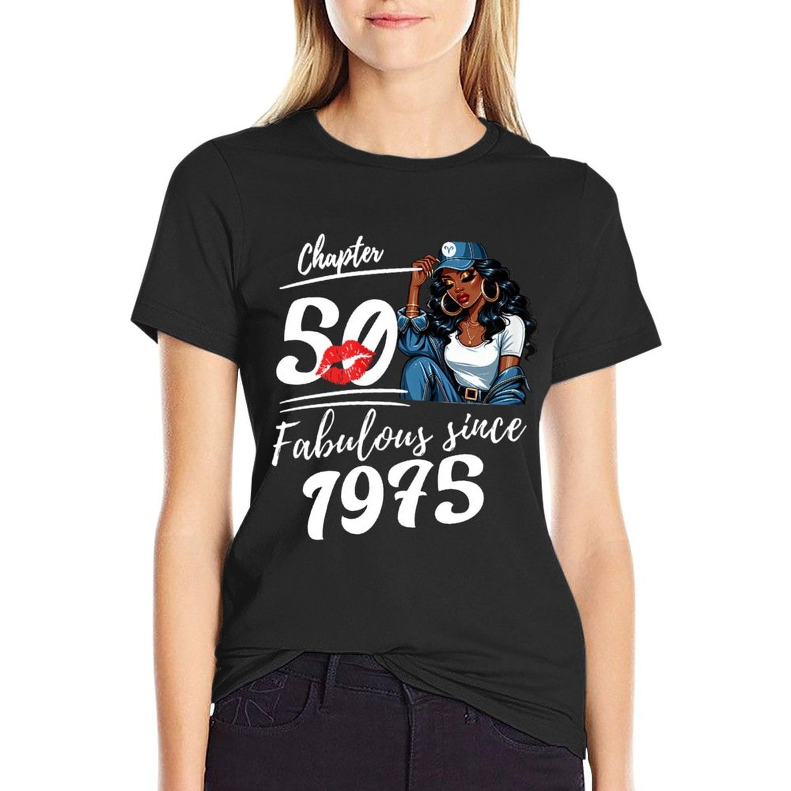 Chapter 50 Fabulous Since 1975 50th Birthday Women Melanin  Eco-friendly Material T-Shirt