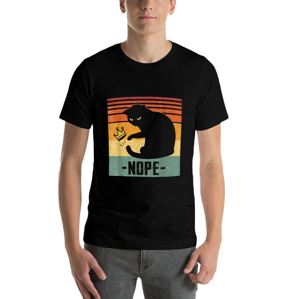 No Kings In America Black Cat Funny Cat Kicking Crown  Rolled Sleeves T-Shirt