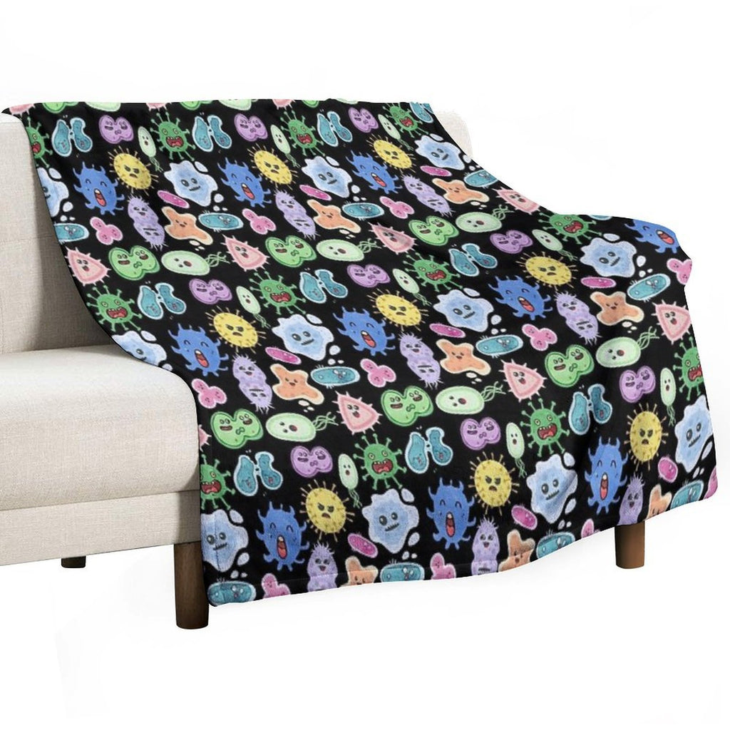 Cute Microbes Bacteria, Virus, Ecoli MicroBiology Seamless Pattern Sticker Pack. Lightweight Throw Blanket
