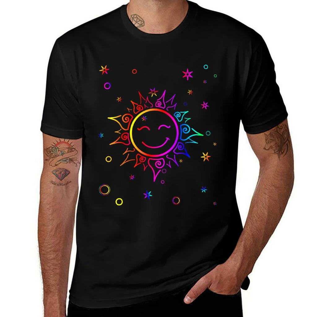 Colorful Stars Sun Rainbow Gradient  Cotton T-Shirt