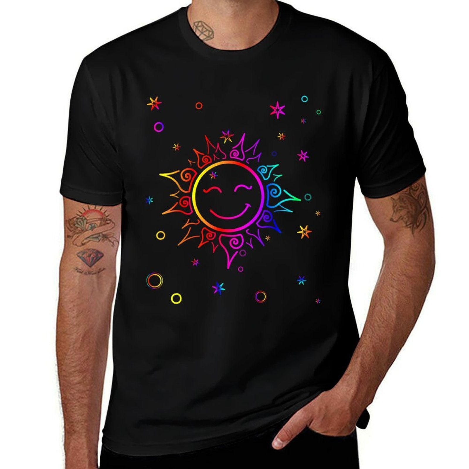 Colorful Stars Sun Rainbow Gradient  Cotton T-Shirt