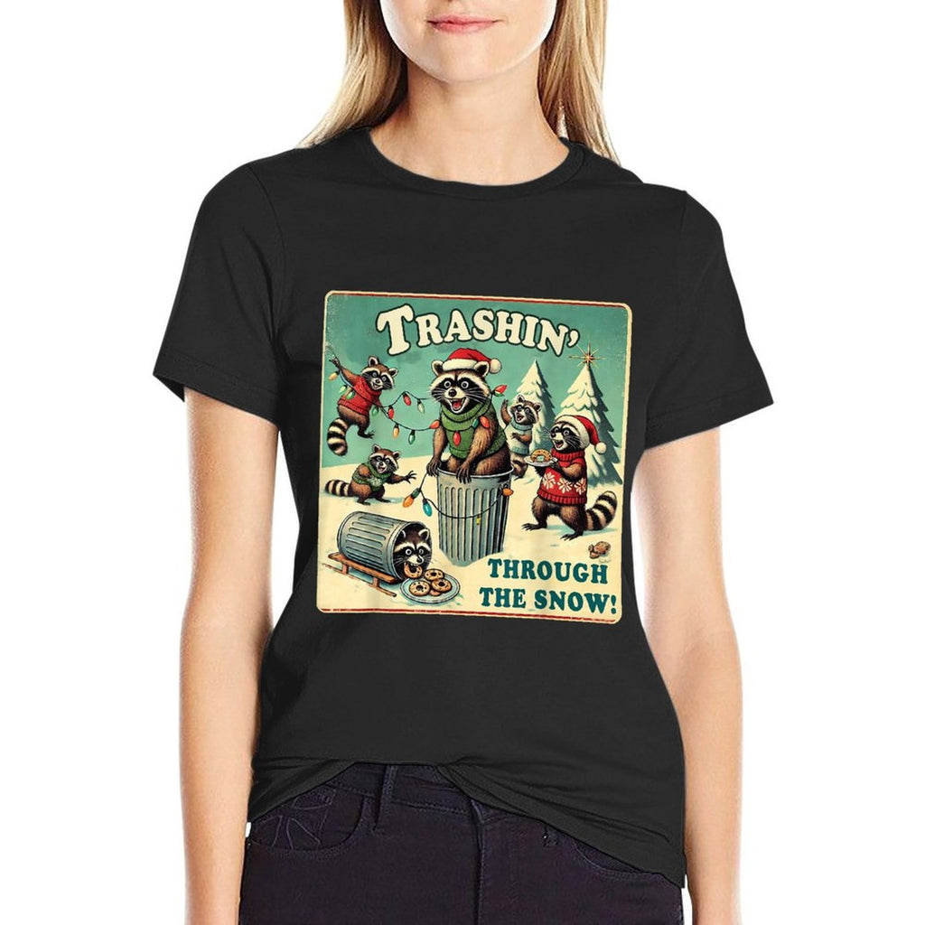 Festive Trash Pandas Collective Trashin Through The Snow Christmas Raccoon Funny Holiday  Vintage-inspired T-Shirt