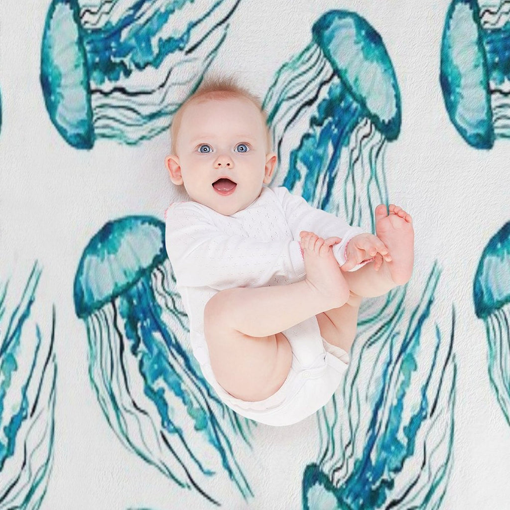 Watercolor Jellyfish Sustainable Throw Blanket