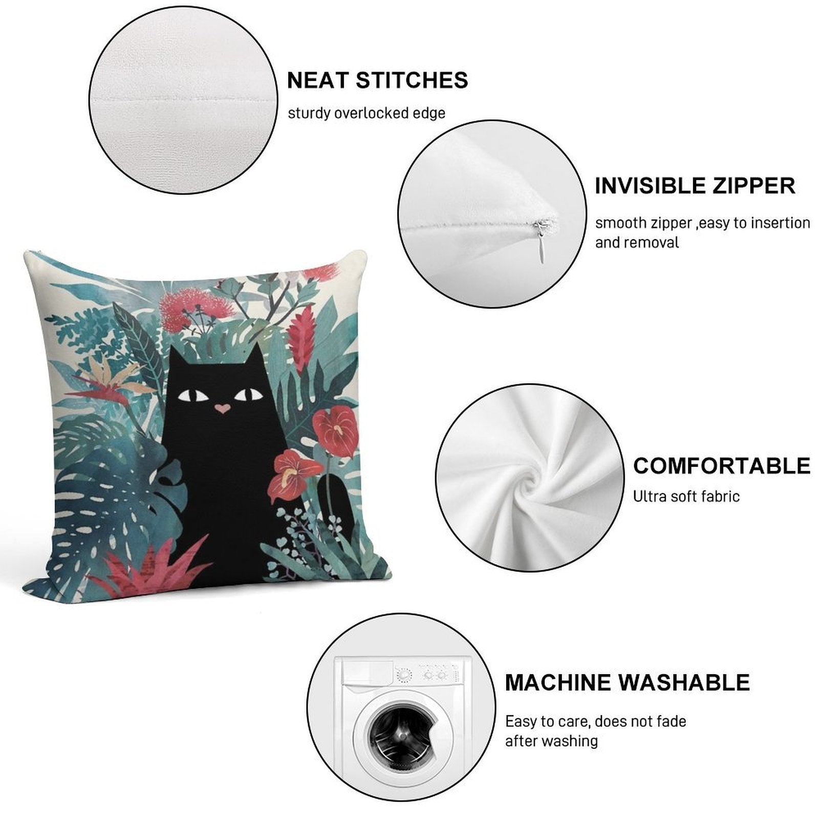 Popoki Soft Washable Throw Pillow