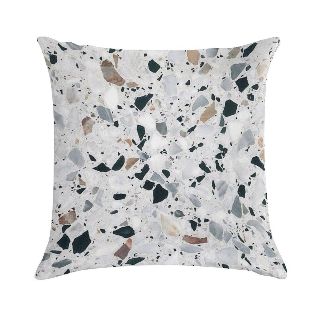 Terrazzo Black, White, Grey And Bronze Soft Hidden Zipper Throw Pillow