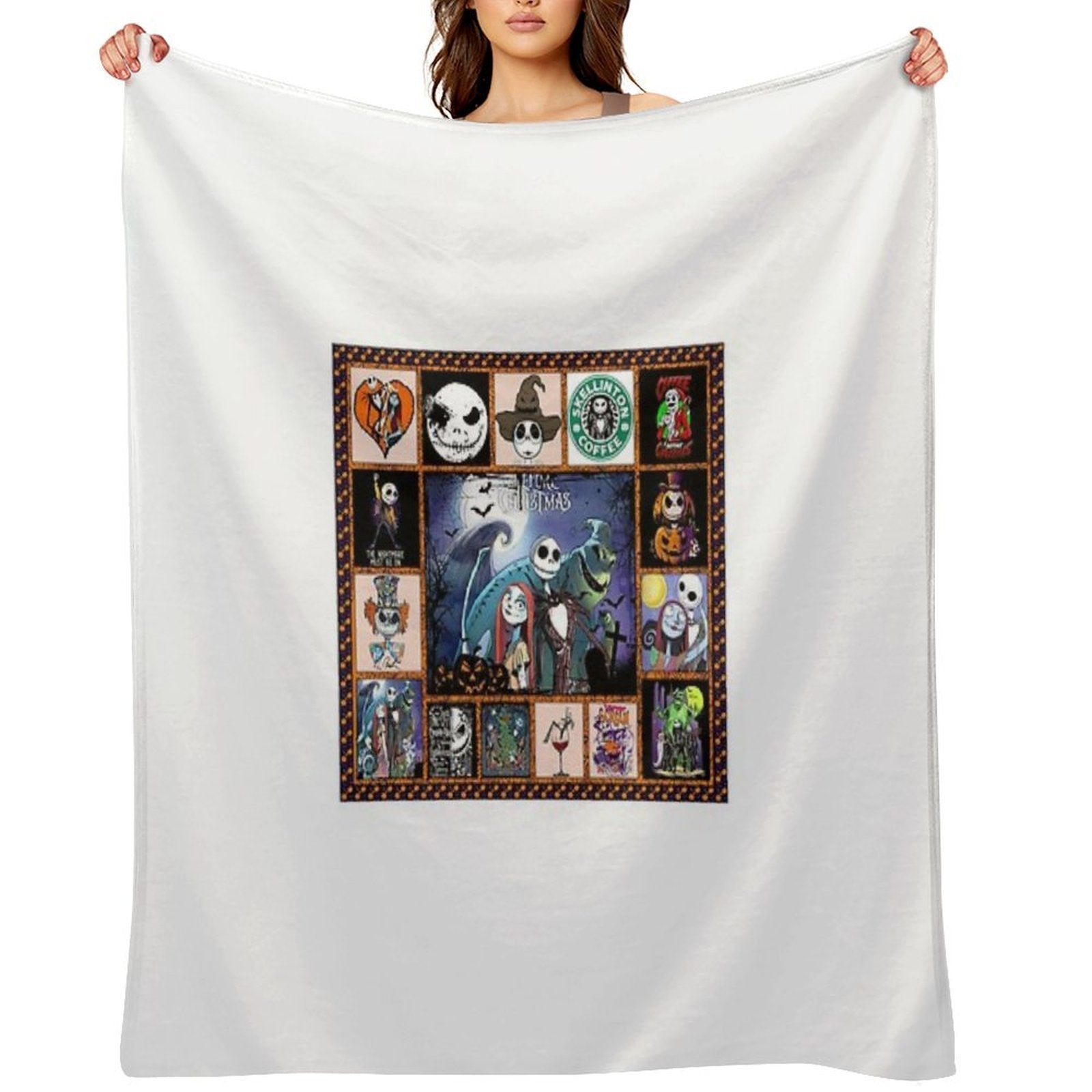 Jack Skeleton Horror Film Halloween Pixel Art Anti-pilling Throw Blanket