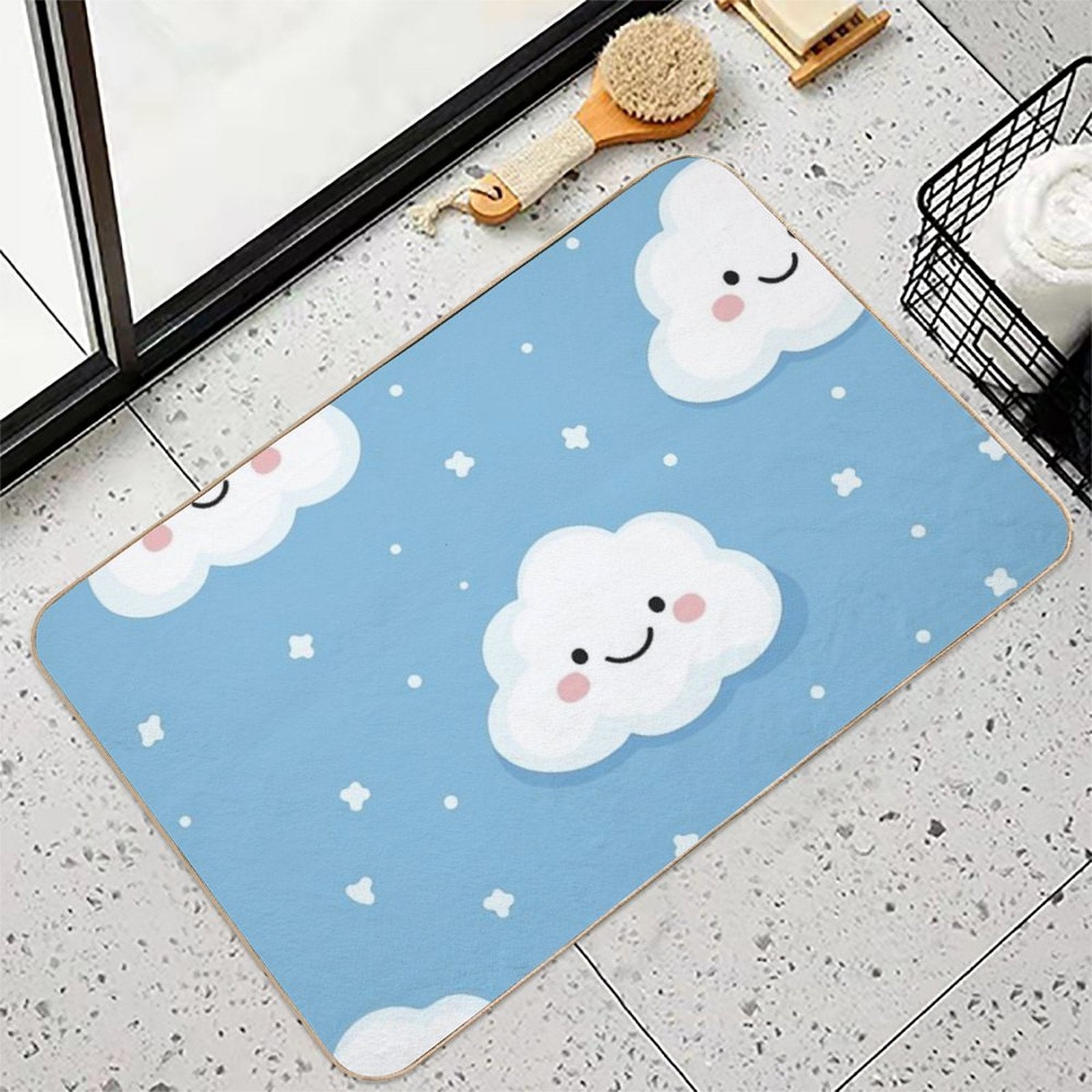Cute Smiling Clouds  Fade-Resistant Bath Mat