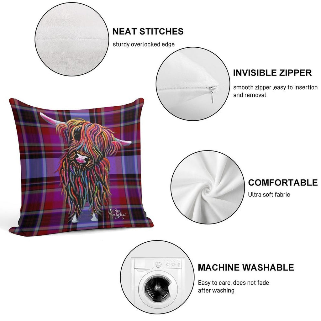 SCoTTiSH HiGHLaND CoW ' TaRTaN BoLLY P ' BY SHiRLeY MacARTHuR Soft Luxury Feel Throw Pillow