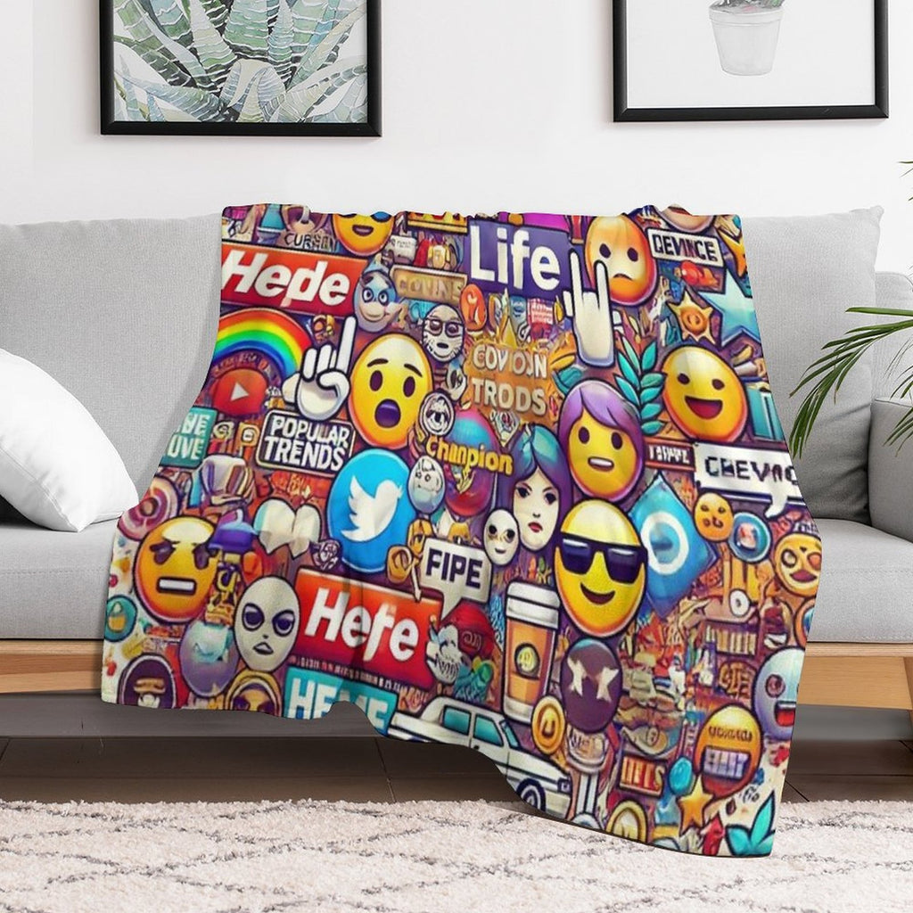 Internet Trends And Emojis Collage - Digital Pop Art Plush Throw Blanket