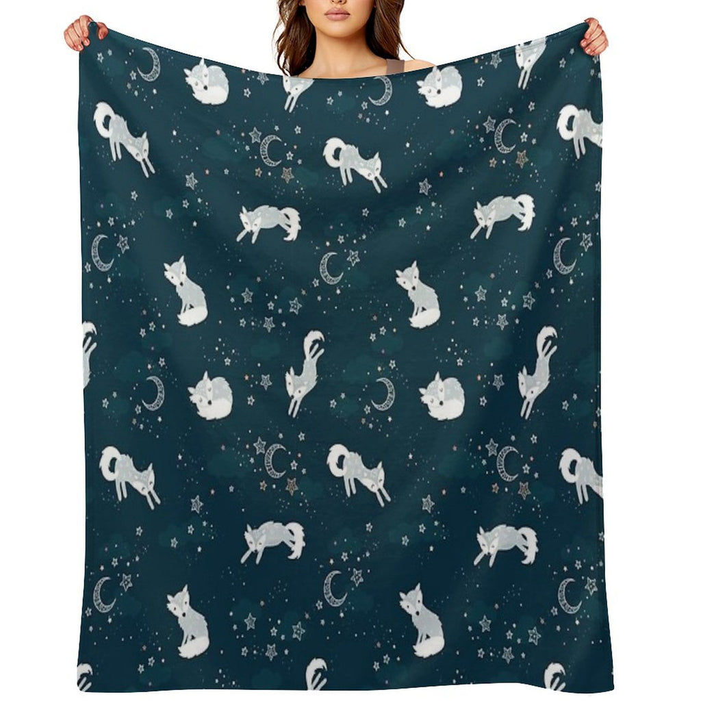 Cute Arctic Foxes at Night Wrinkle-free Throw Blanket