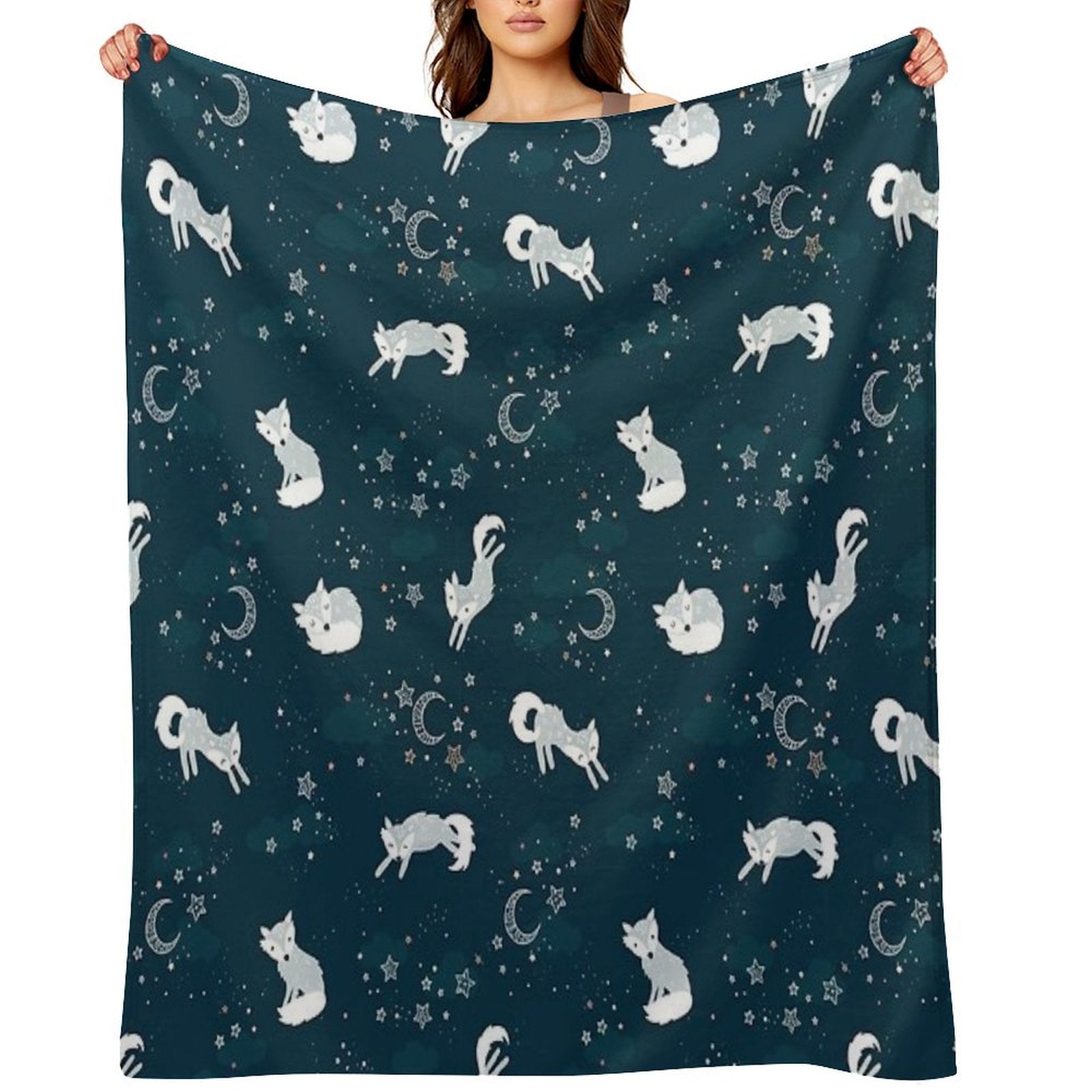 Cute Arctic Foxes at Night Wrinkle-free Throw Blanket