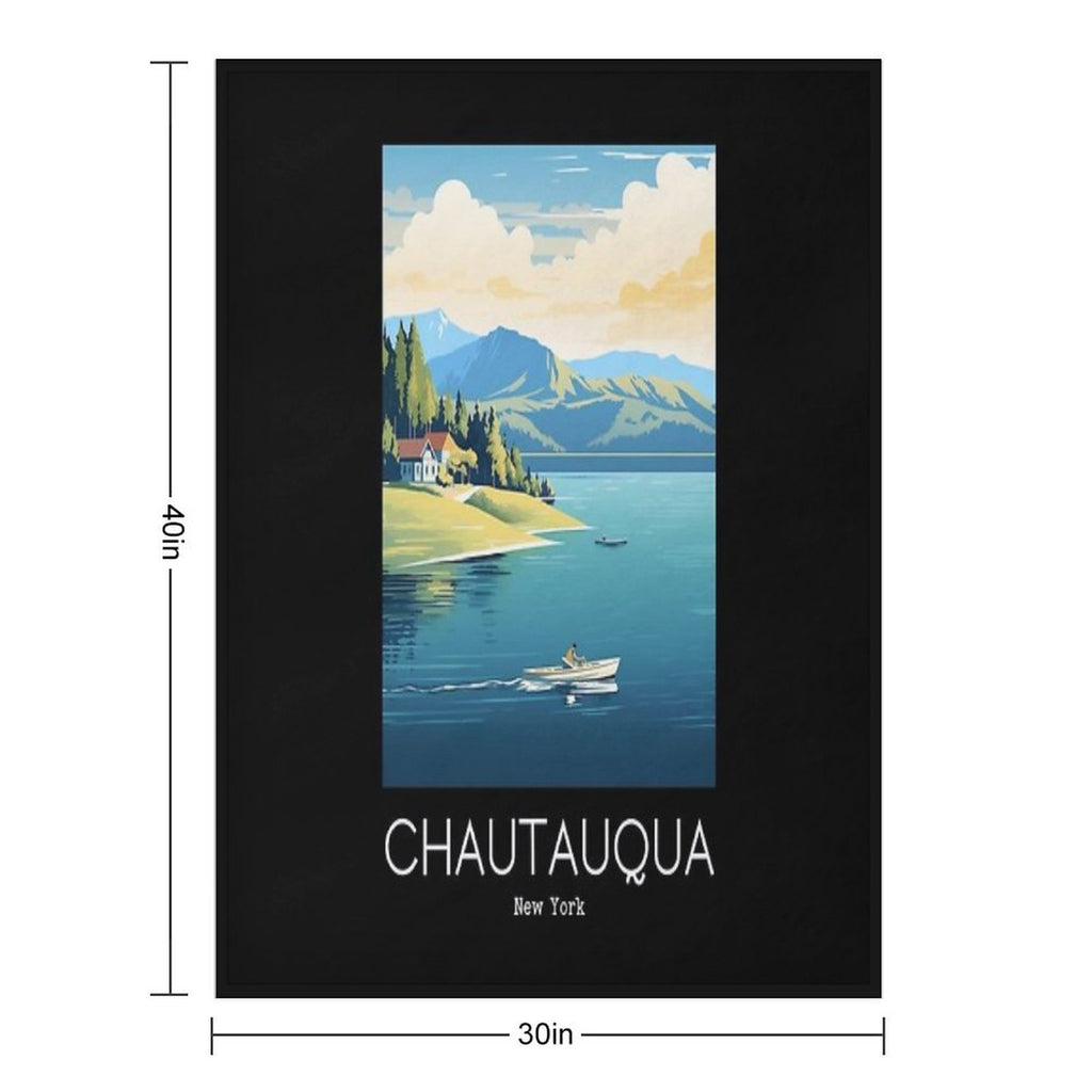 A Vintage Travel Illustration of Chautauqua Lake - New York - US Sustainable Throw Blanket