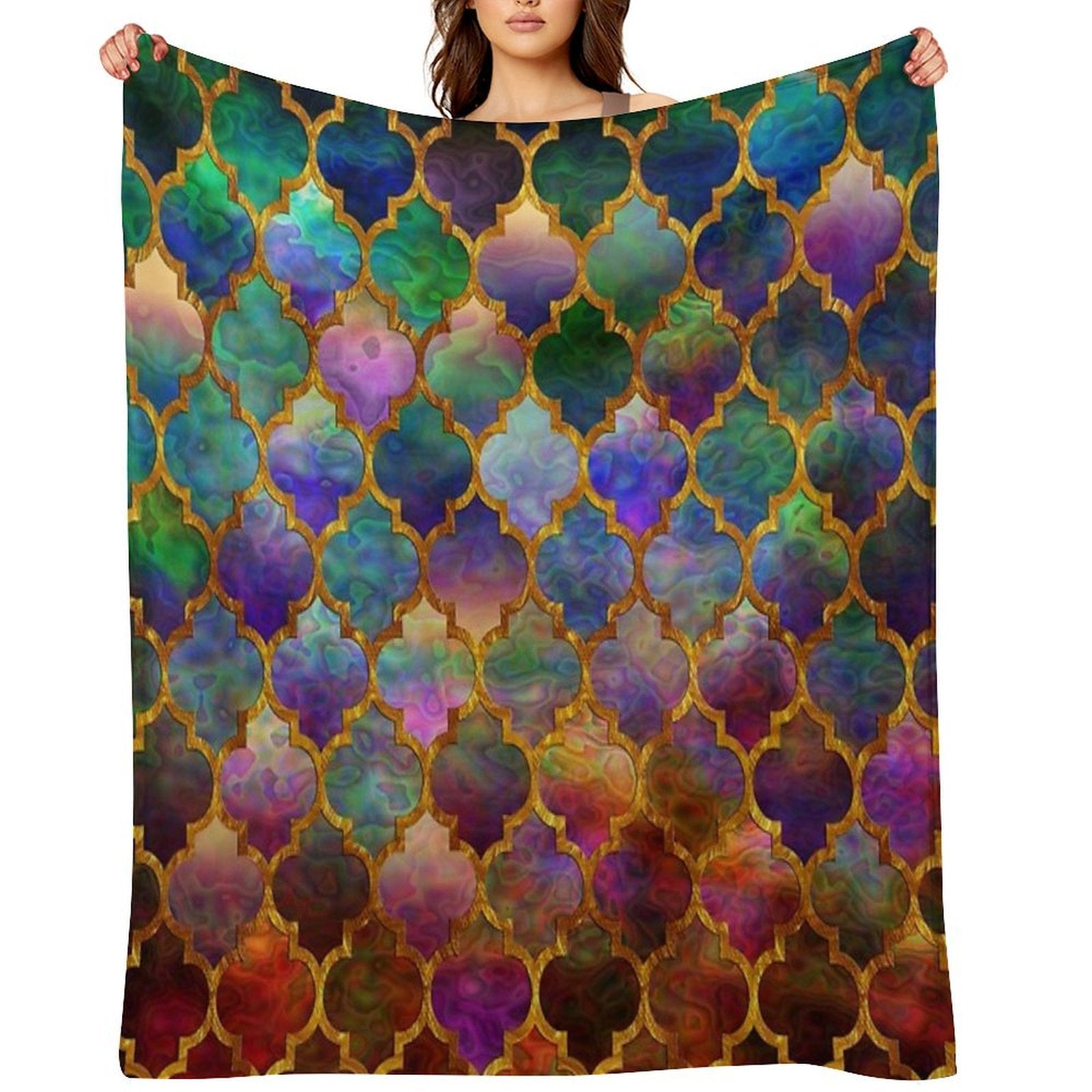 Arabic Moroccan Mosaic Pattern Plush Throw Blanket