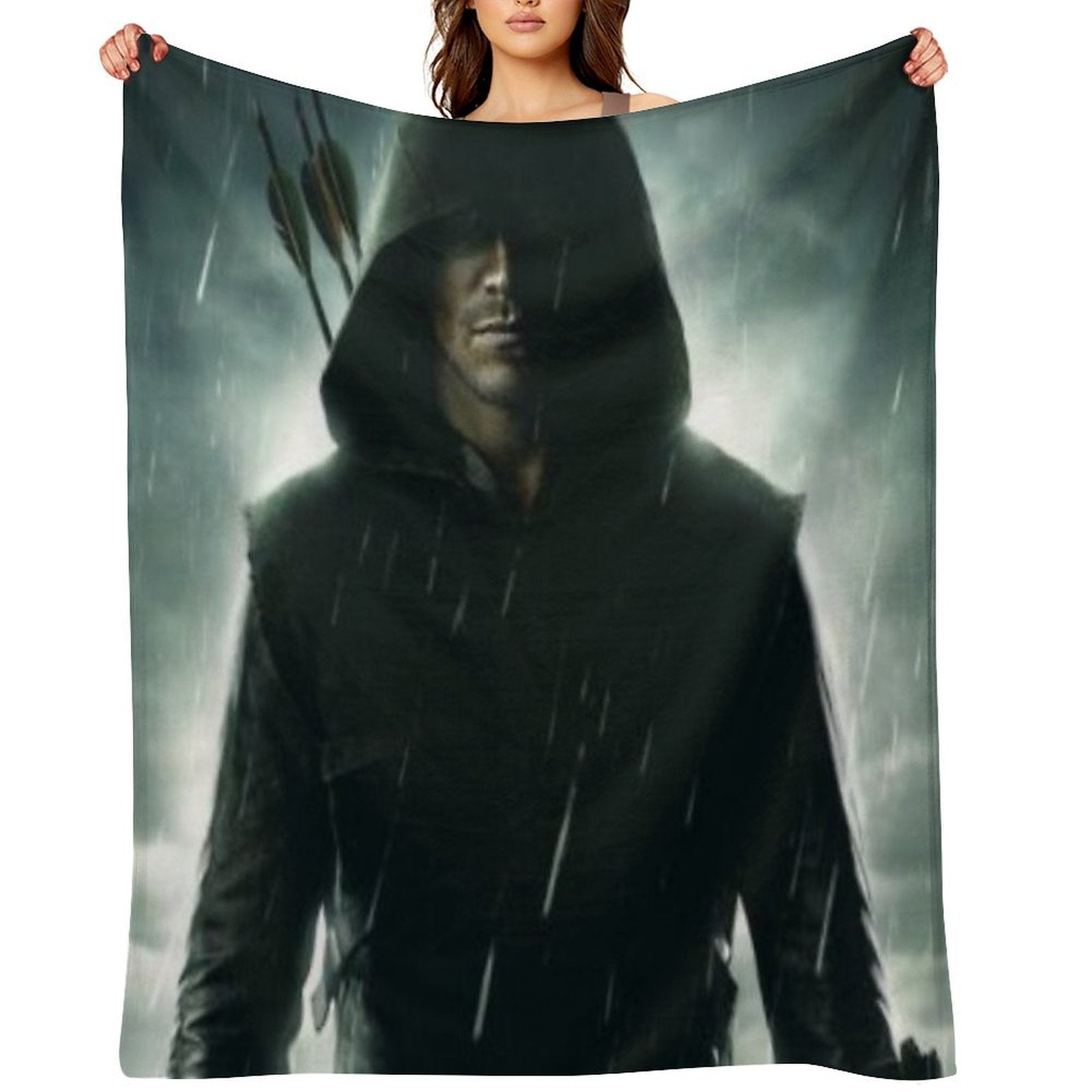 Oliver Queen The Green Arrow Poster Sustainable Throw Blanket