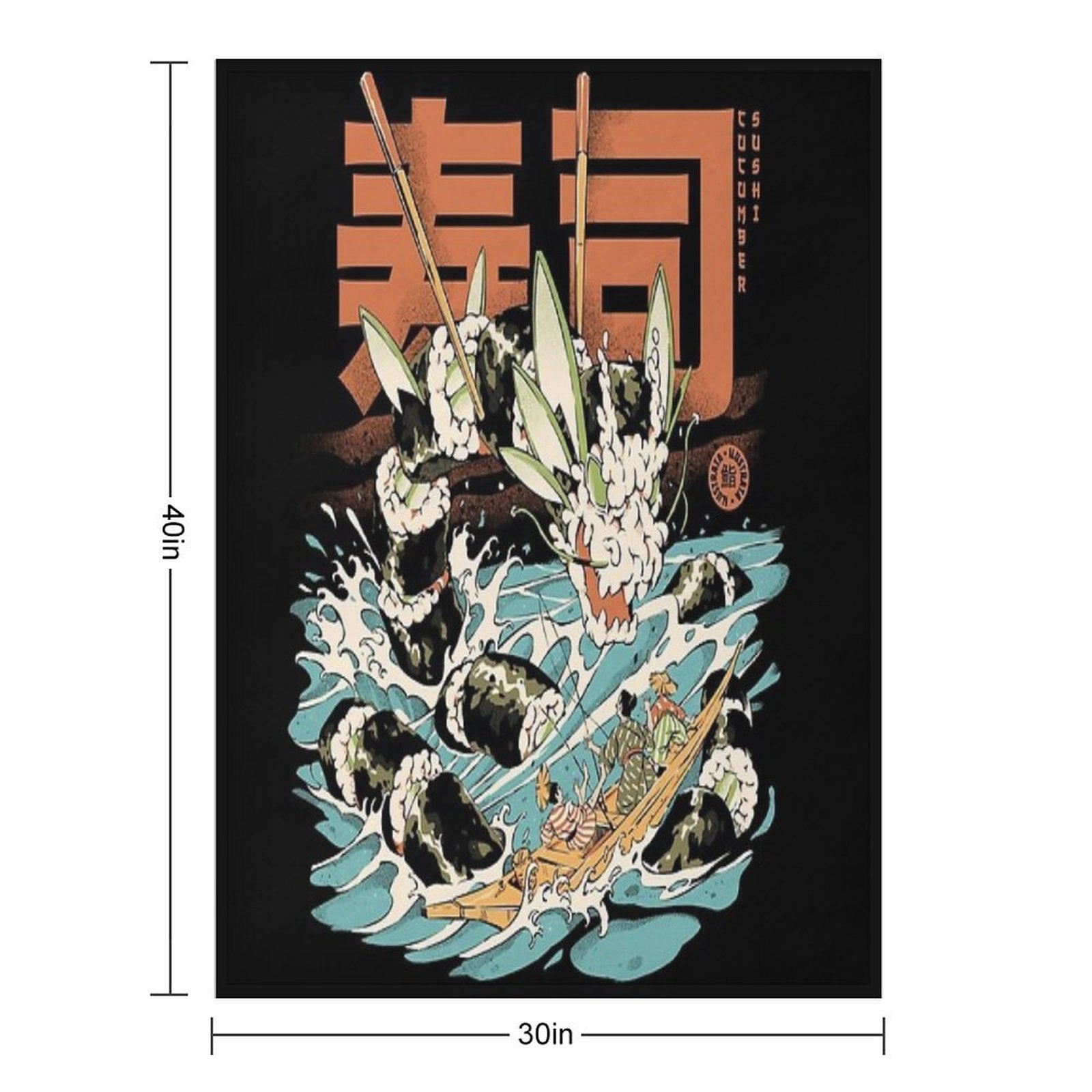 Cucumber Sushi Dragon - Black Multi-functional Throw Blanket