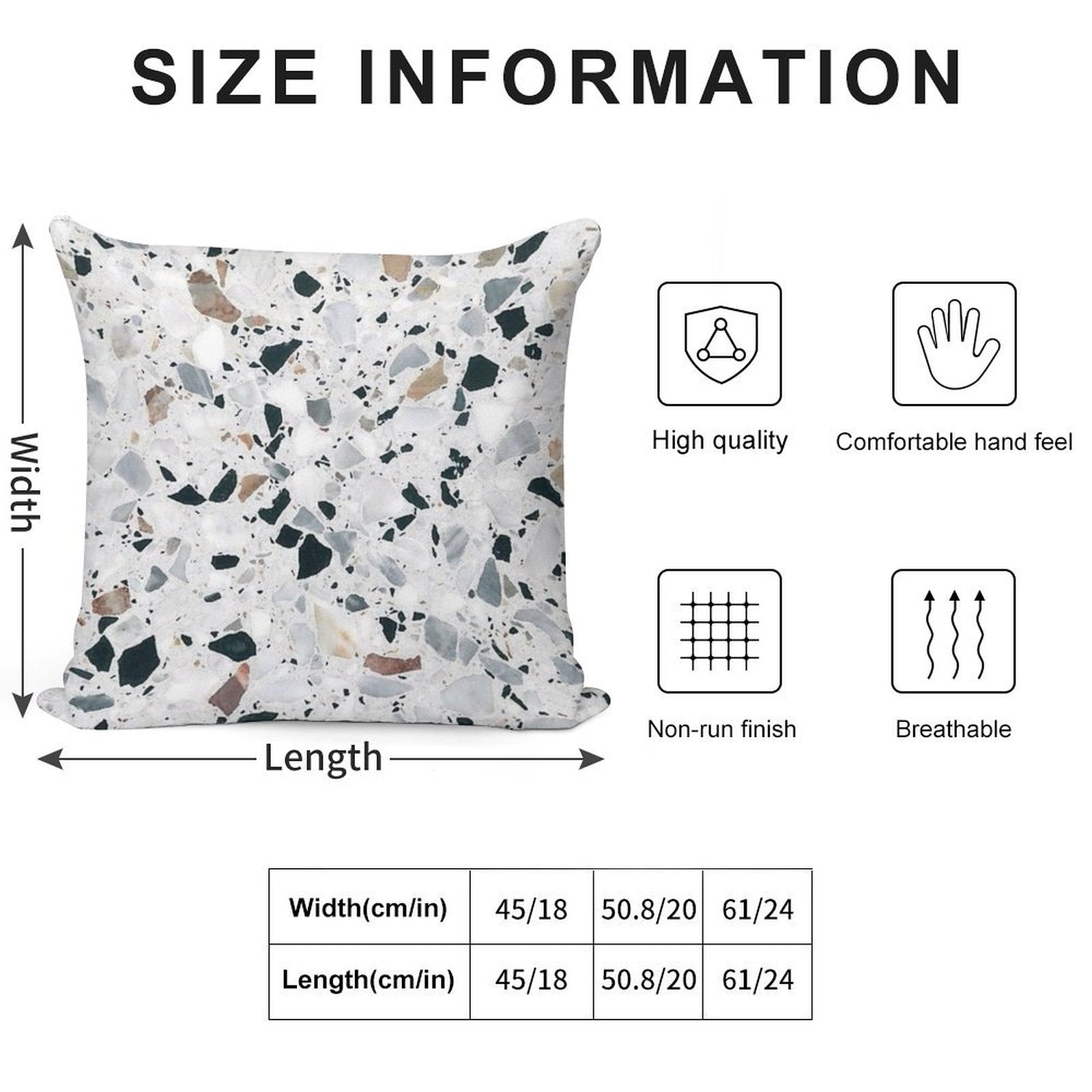 Terrazzo Black, White, Grey And Bronze Soft Hidden Zipper Throw Pillow