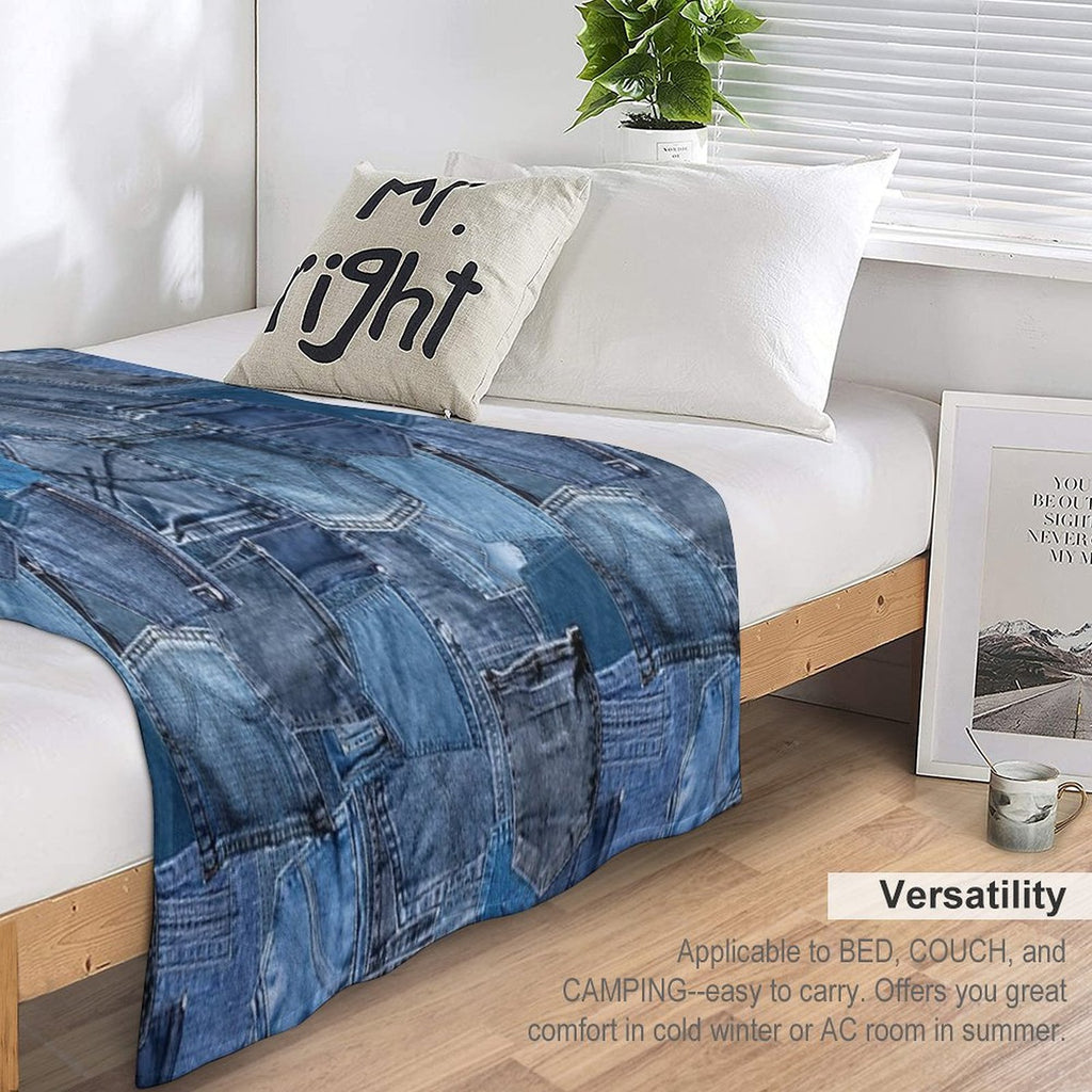 Photograph of Blue Denim Jeans Pocket Patchwork ONLY - Not Real Plush Throw Blanket
