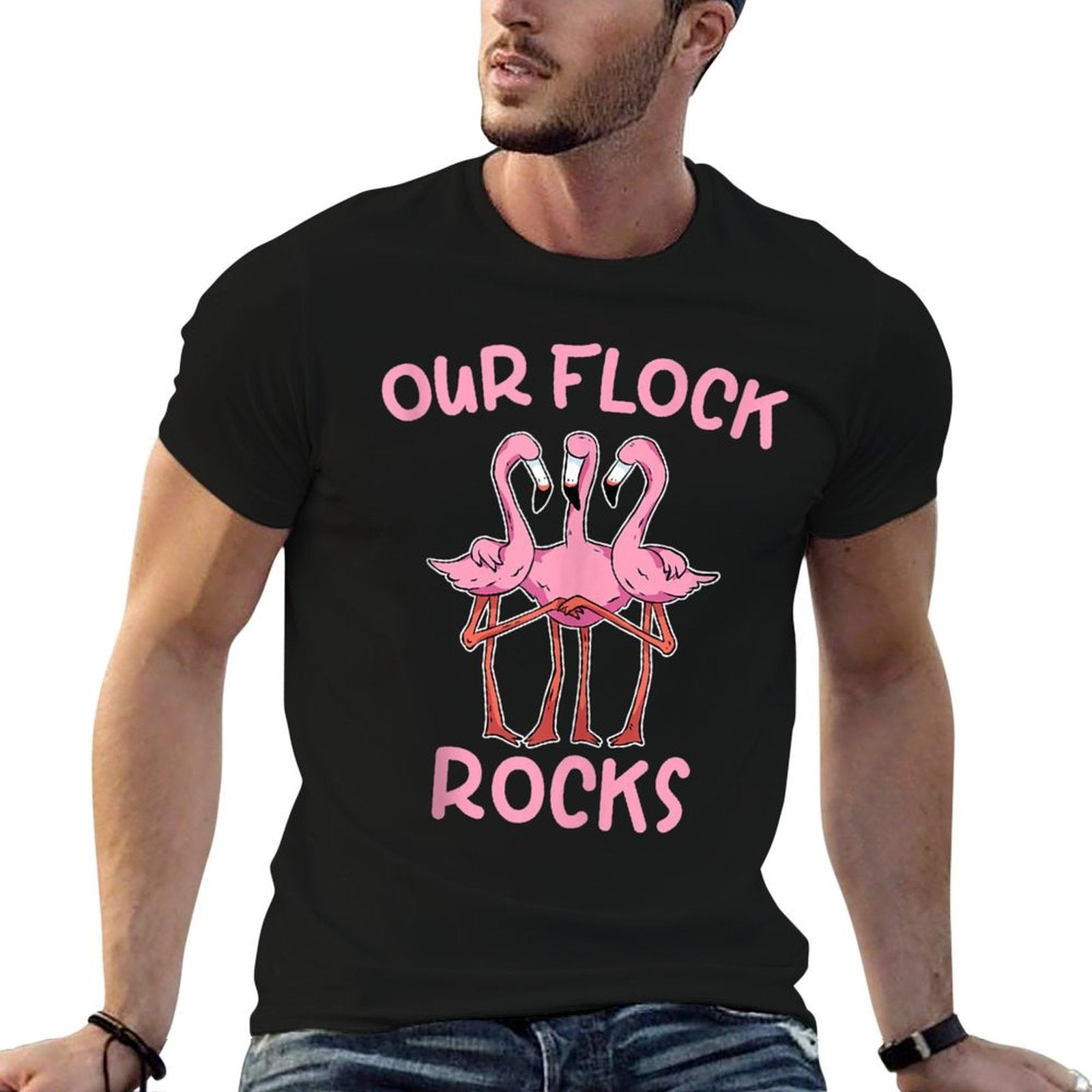 Our Flock Rocks Flamingo Matching Family Vacation Group Comfortable T-Shirt