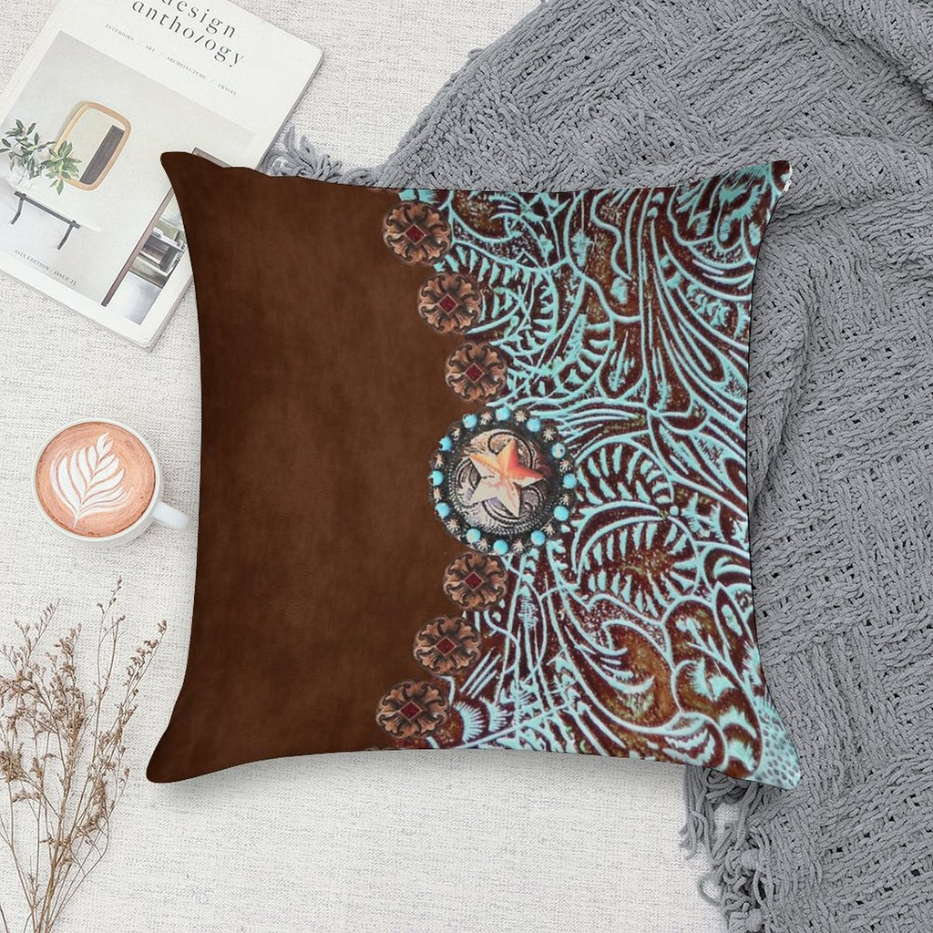 Primitive Cowboy Cowgirl Western Country Brown Turquoise Soft Ultra-Soft Texture Throw Pillow