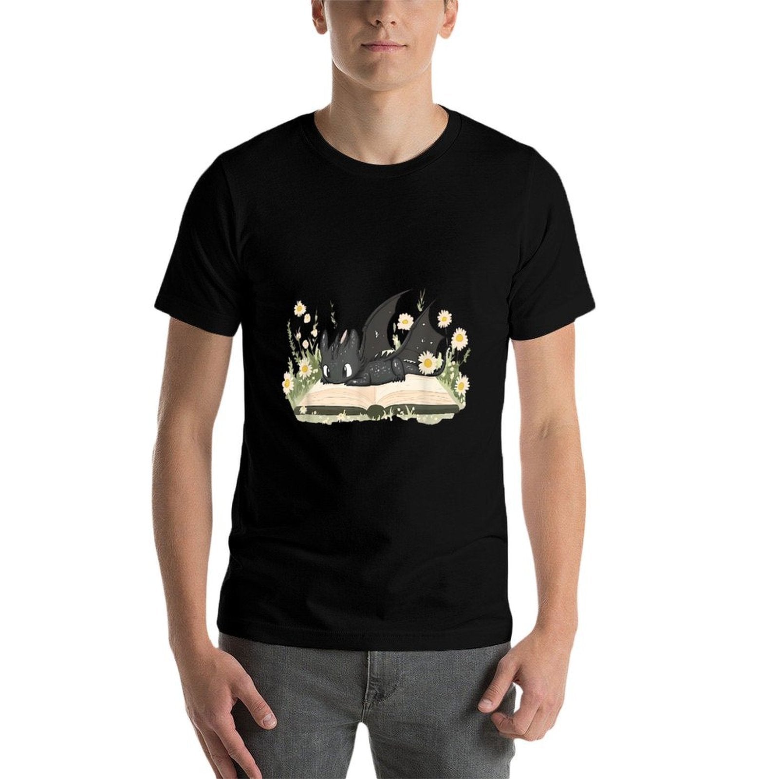 Cute Dragon Books Cottagecore Flower Bookworm Book Lover  Stretchy T-Shirt