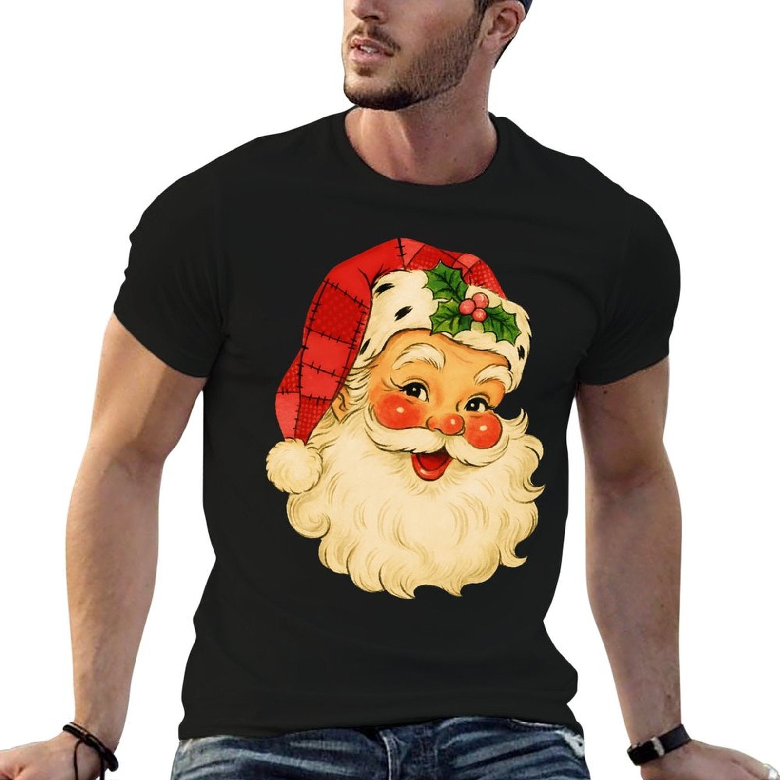 Vintage Santa Claus Face Retro Christmas Holiday  Slim-fit Cut T-Shirt