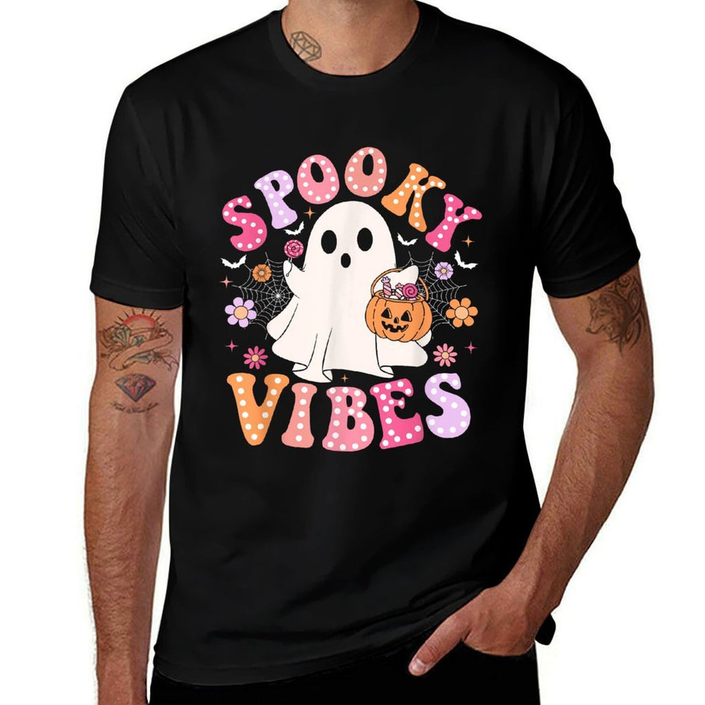 Spooky Vibes Ghost Retro Groovy Halloween Women Girls Kids  Affordable Price T-Shirt