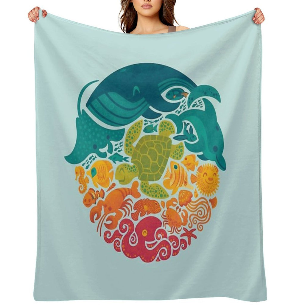 Aquatic Rainbow (light Blue) Easy Care Throw Blanket