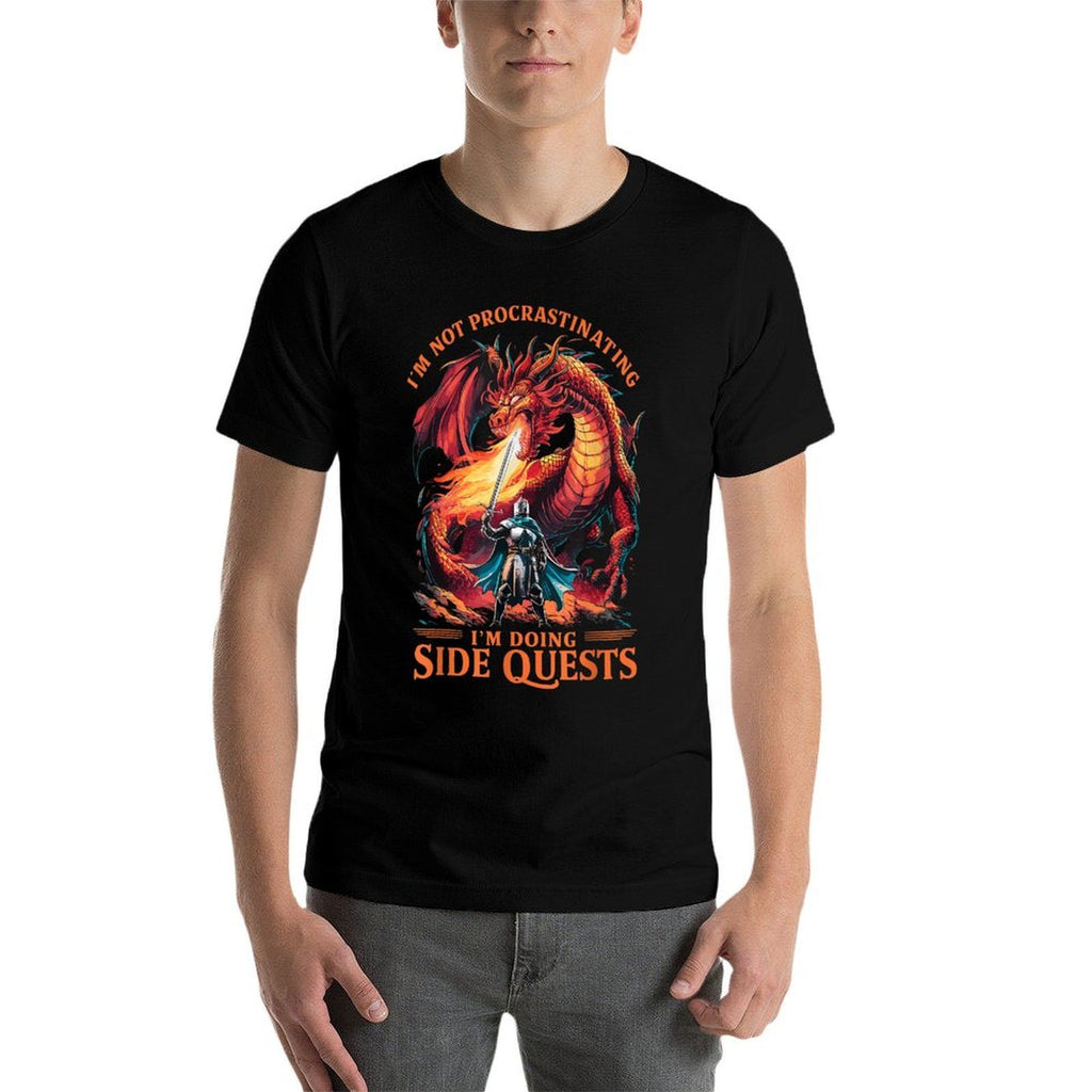 Im Not Procrastinating Its A Side Quest Gamer Gift - Unisex Kids RPG Gamer - Black - Small - - Crew Neck - Fantasy Dragon Graphi  Summer-ready Fabric T-Shirt