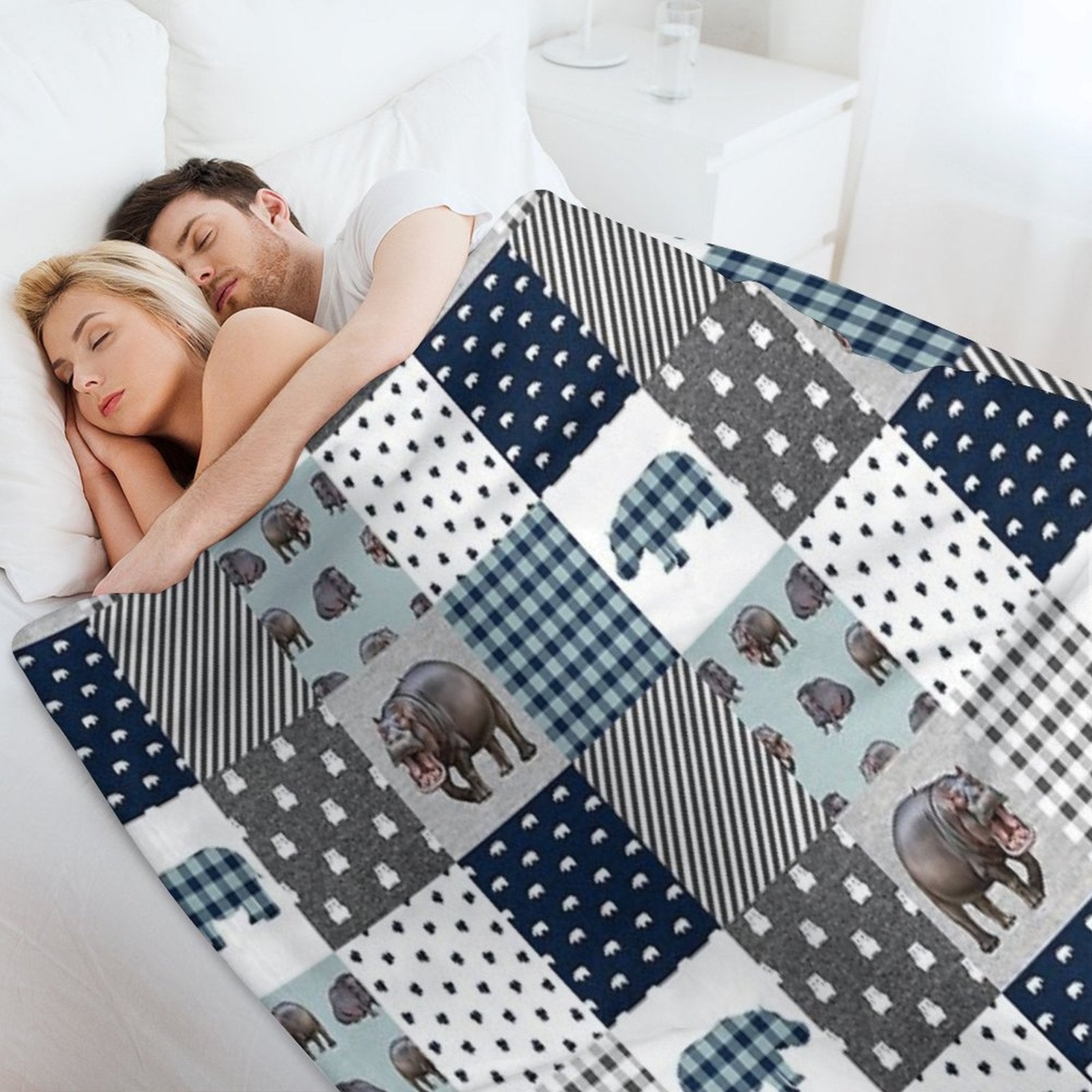 Hippo Animal Plaid Durable Throw Blanket