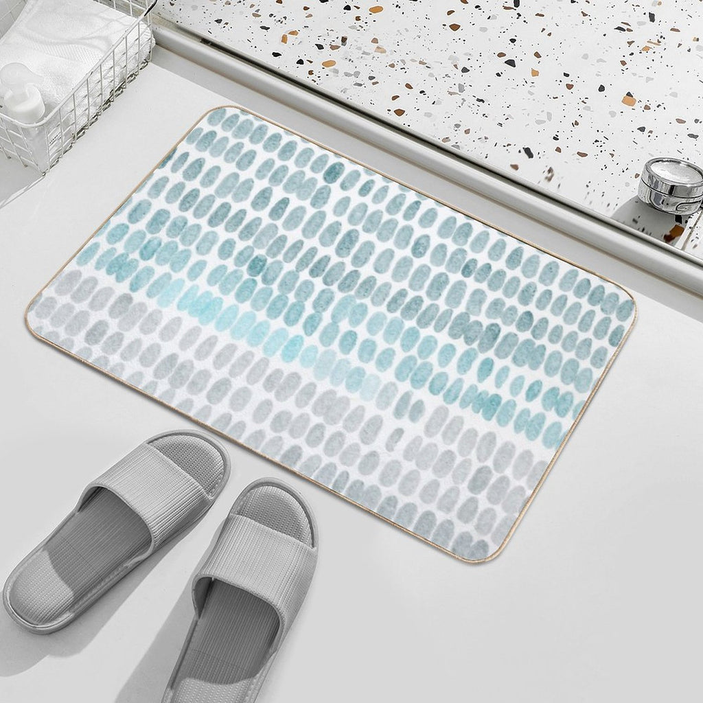 Abstract And Organic Blue Watercolor Drops in White  Stain-Proof Bath Mat