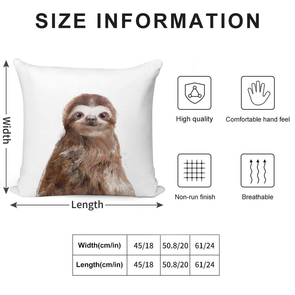Little Sloth Soft Hidden Zipper Throw Pillow