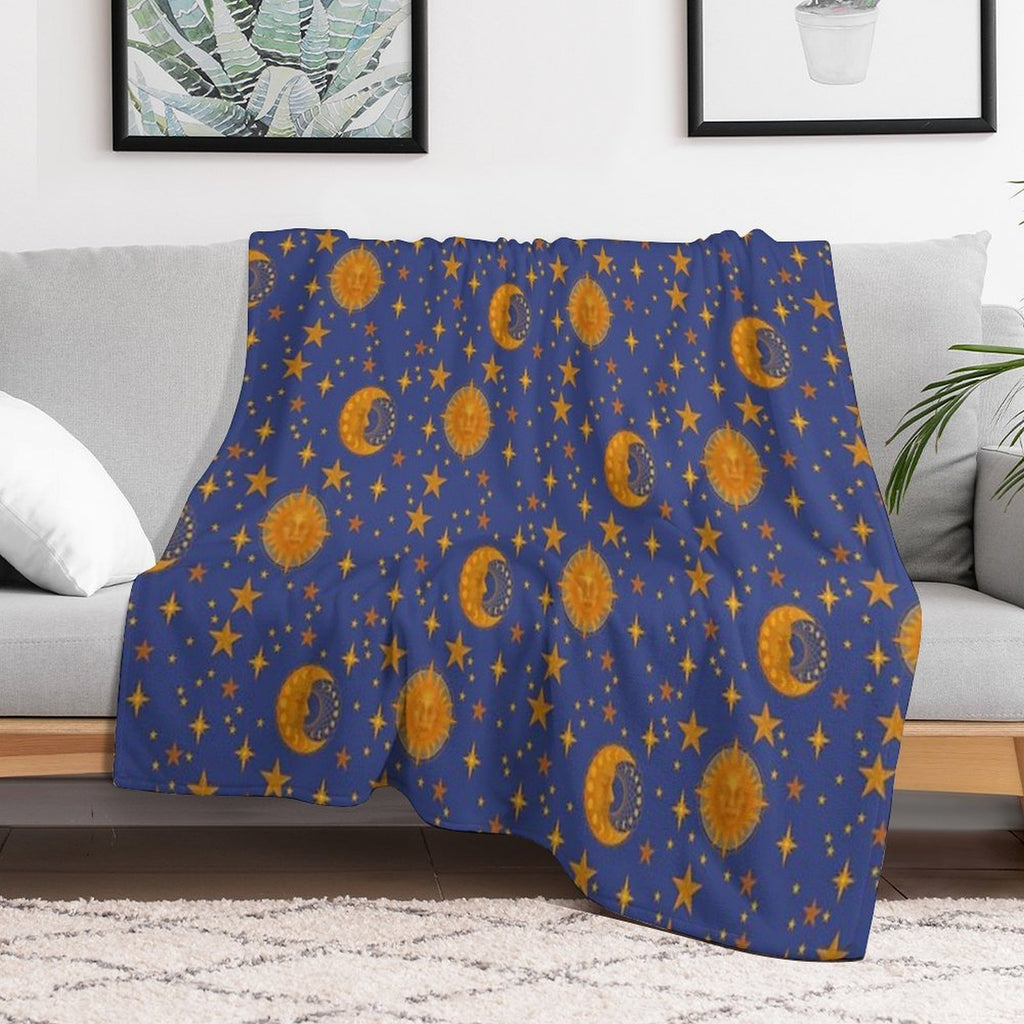 Bohemian 90's Sun And Moon Celestial Pattern Wrinkle-free Throw Blanket