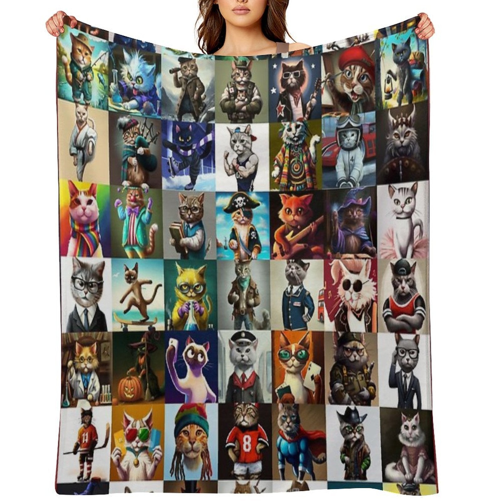 Cat Crazy Collection Puzzle Plush Throw Blanket