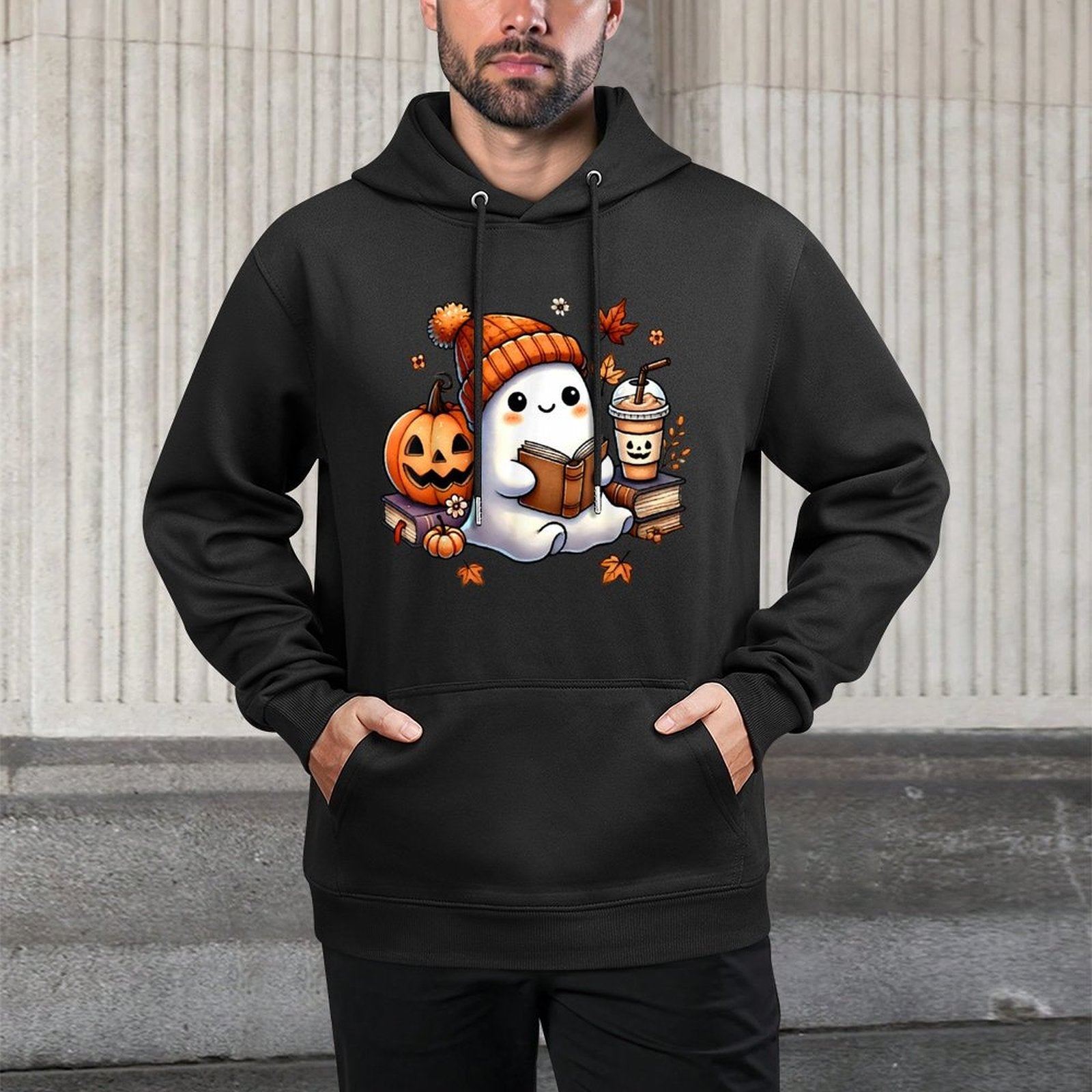 Cute Ghost Reading Book Lovers Funny Womens Girls Halloween Layering Staple Hoodie