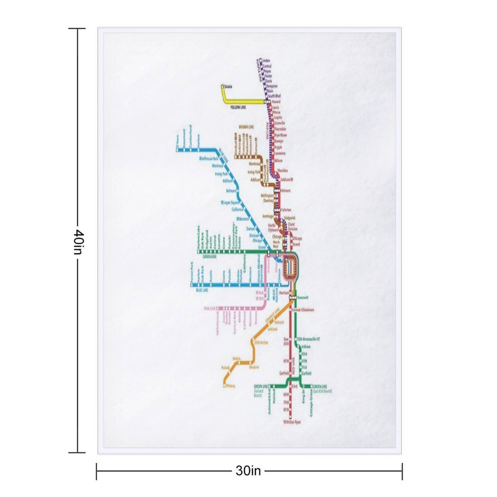 Chicago Trains Map Velvety-soft Throw Blanket