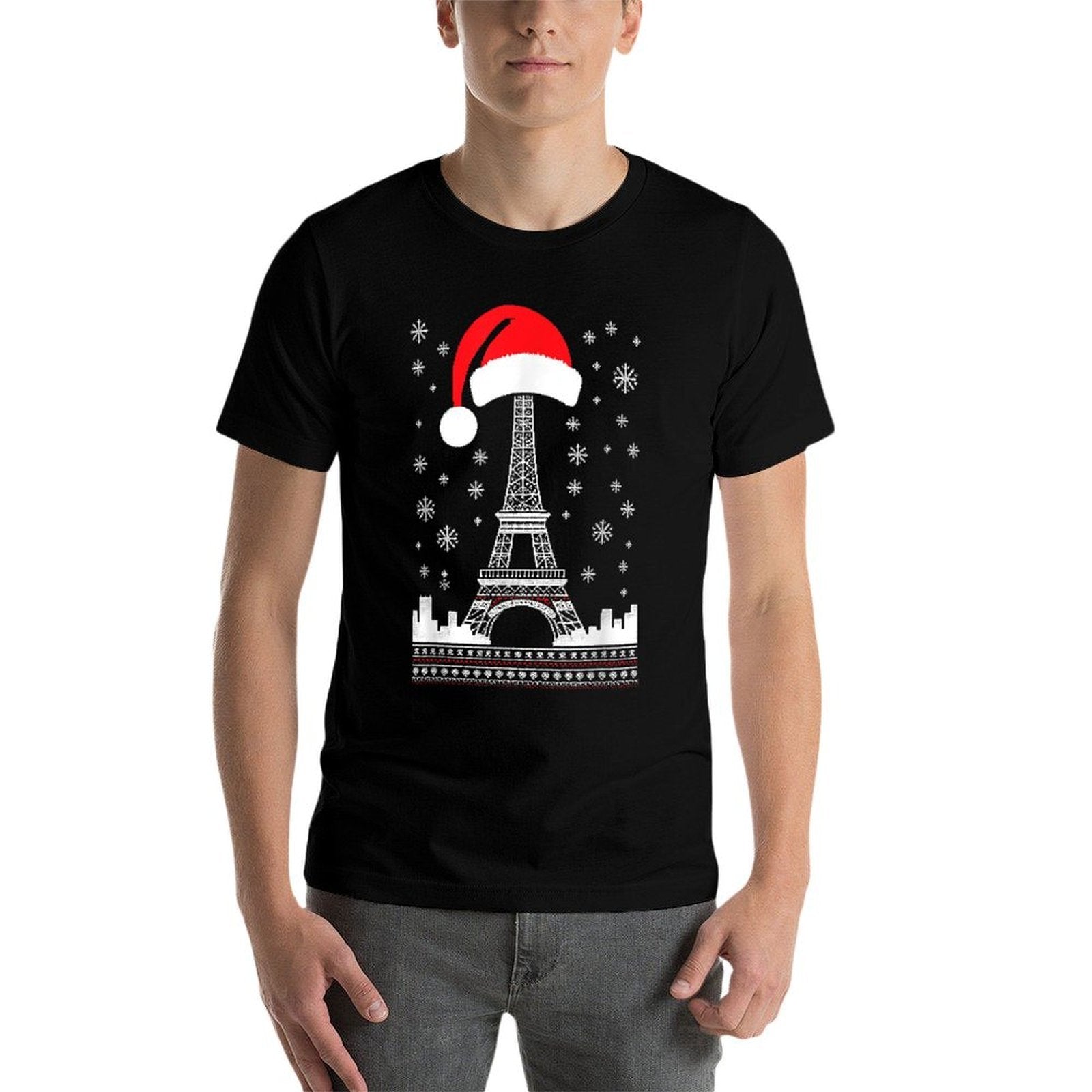 Eiffel Tower Santa Hat - Funny Vintage Paris Ugly Christmas  Soft T-Shirt