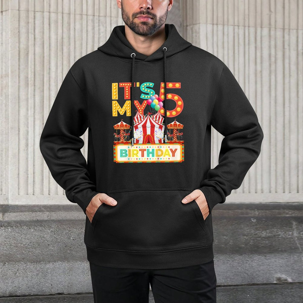Kids 5th Carnival Birthday Party 5 Year Old Circus Birthday Colorfast Hoodie